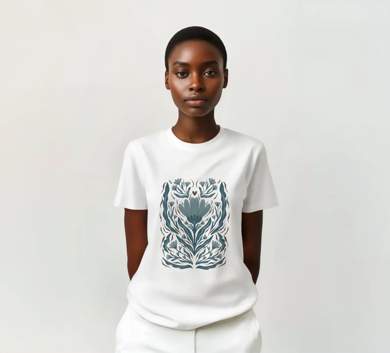 Graphic Textured Teal Flower t-shirt by Wackapacka
