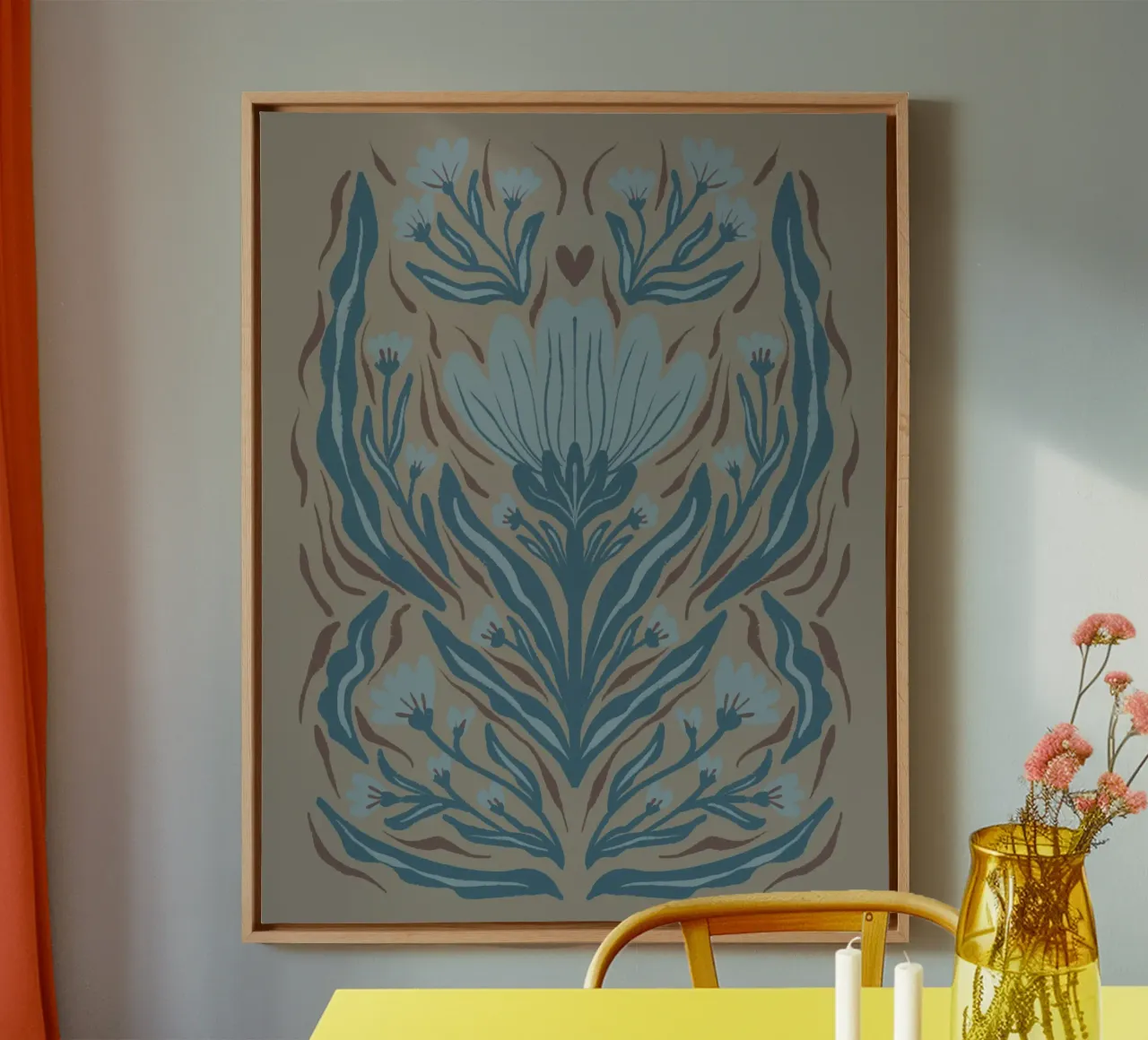 Teal bloem met grafische structuur canvas van Wackapacka