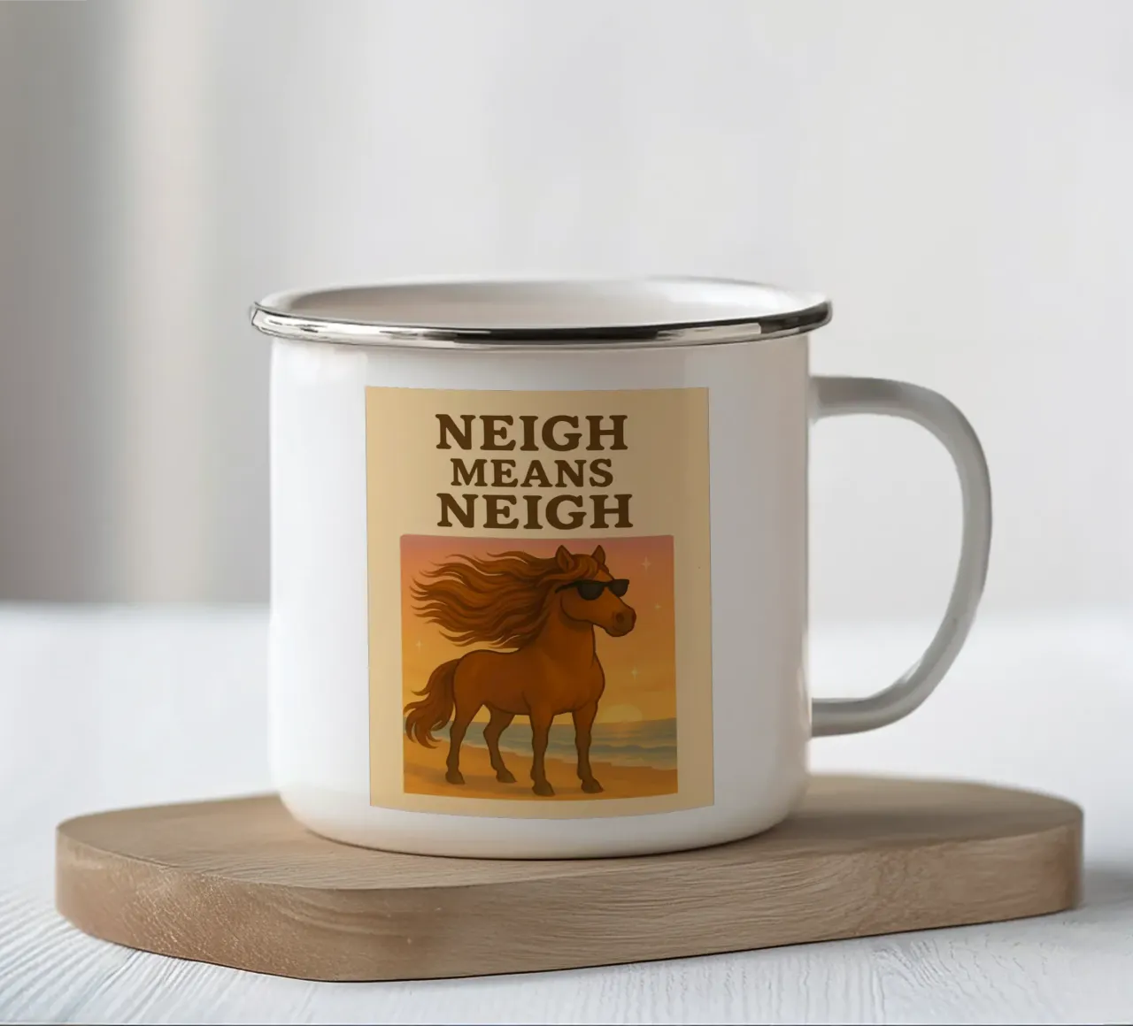 Meme divertente sul cavallo tazza in smalto da Funny Humor Art