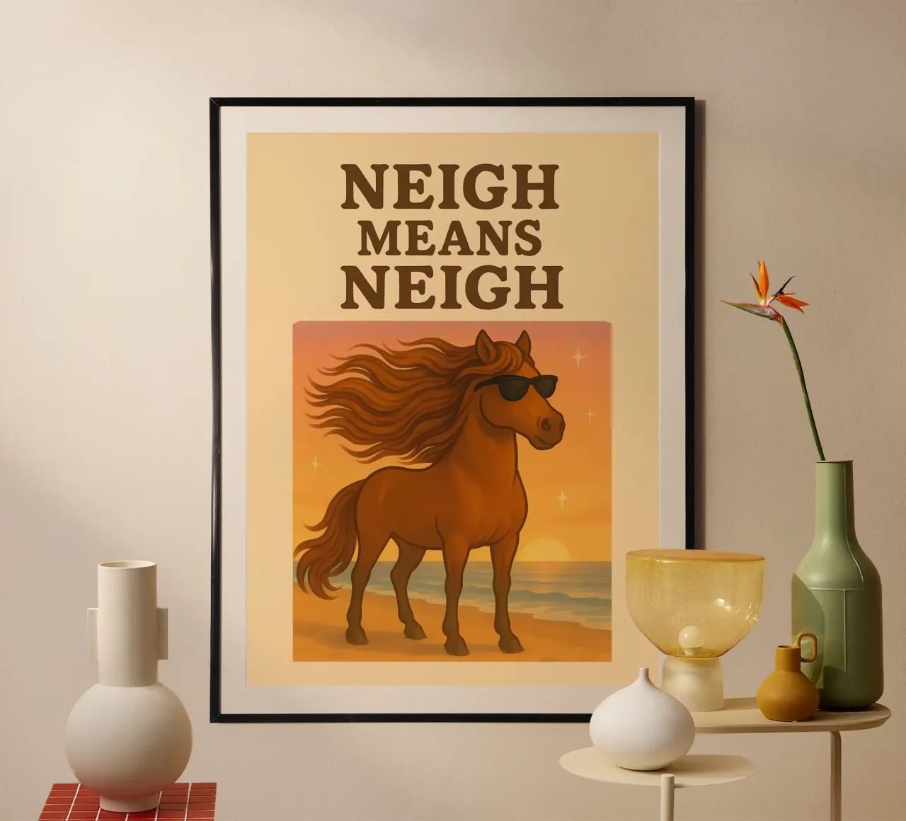 Meme divertente sul cavallo poster con telaio in alluminio da Funny Humor Art