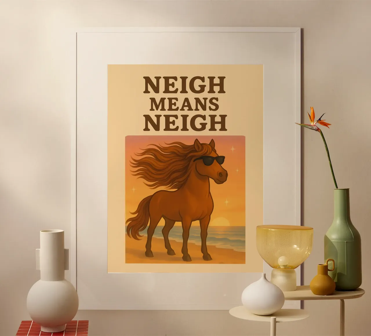 Meme divertente sul cavallo poster con telaio in alluminio da Funny Humor Art