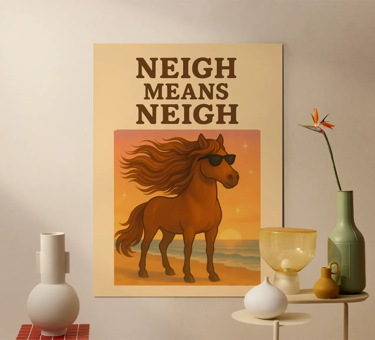 Meme divertente sul cavallo poster con telaio in alluminio da Funny Humor Art