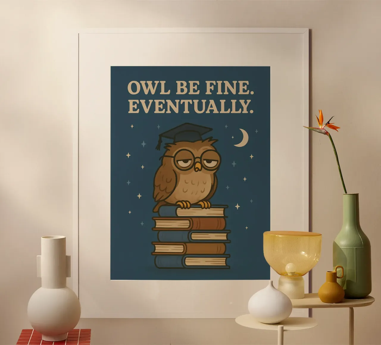 Meme divertente del gufo poster con telaio in alluminio da Funny Humor Art