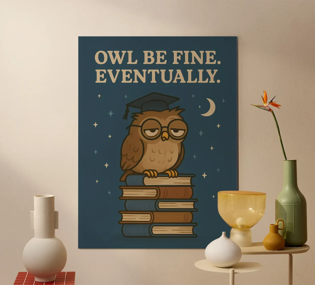 Meme divertente del gufo poster con telaio in alluminio da Funny Humor Art