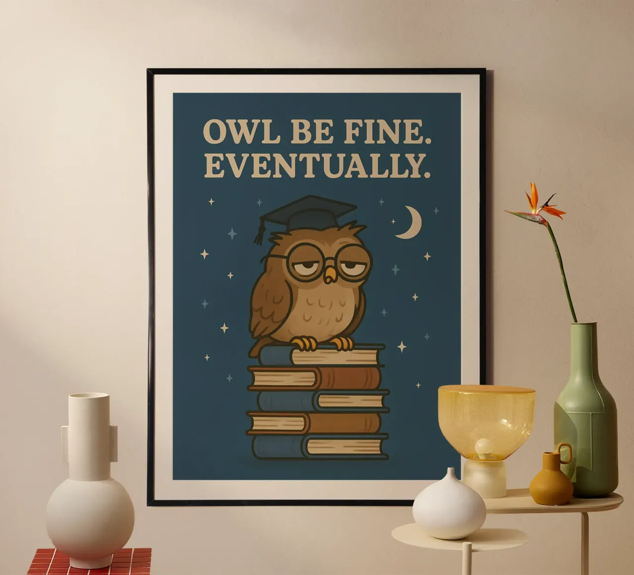 Meme divertente del gufo poster con telaio in alluminio da Funny Humor Art