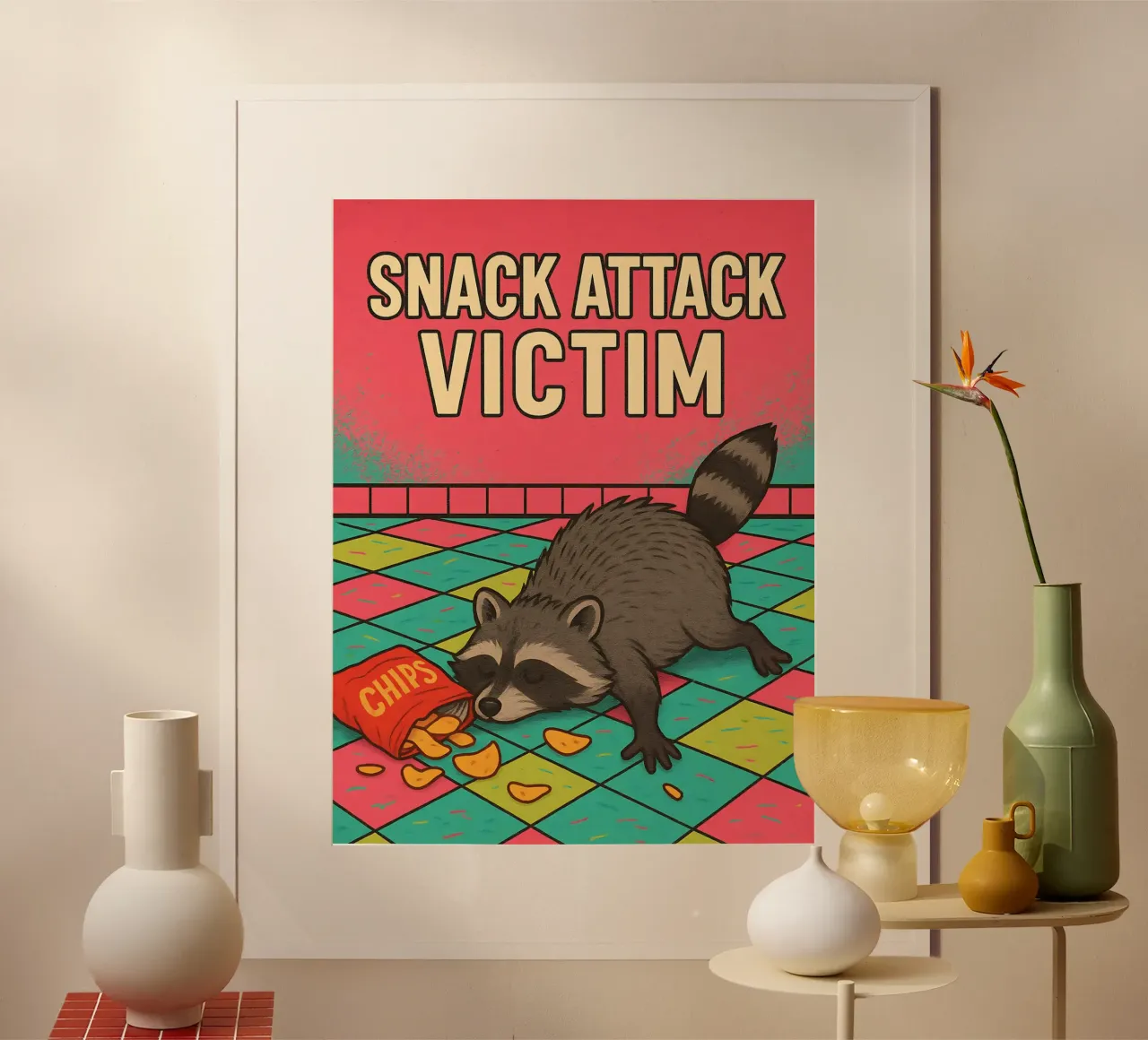 Meme divertente sul procione poster con telaio in alluminio da Funny Humor Art