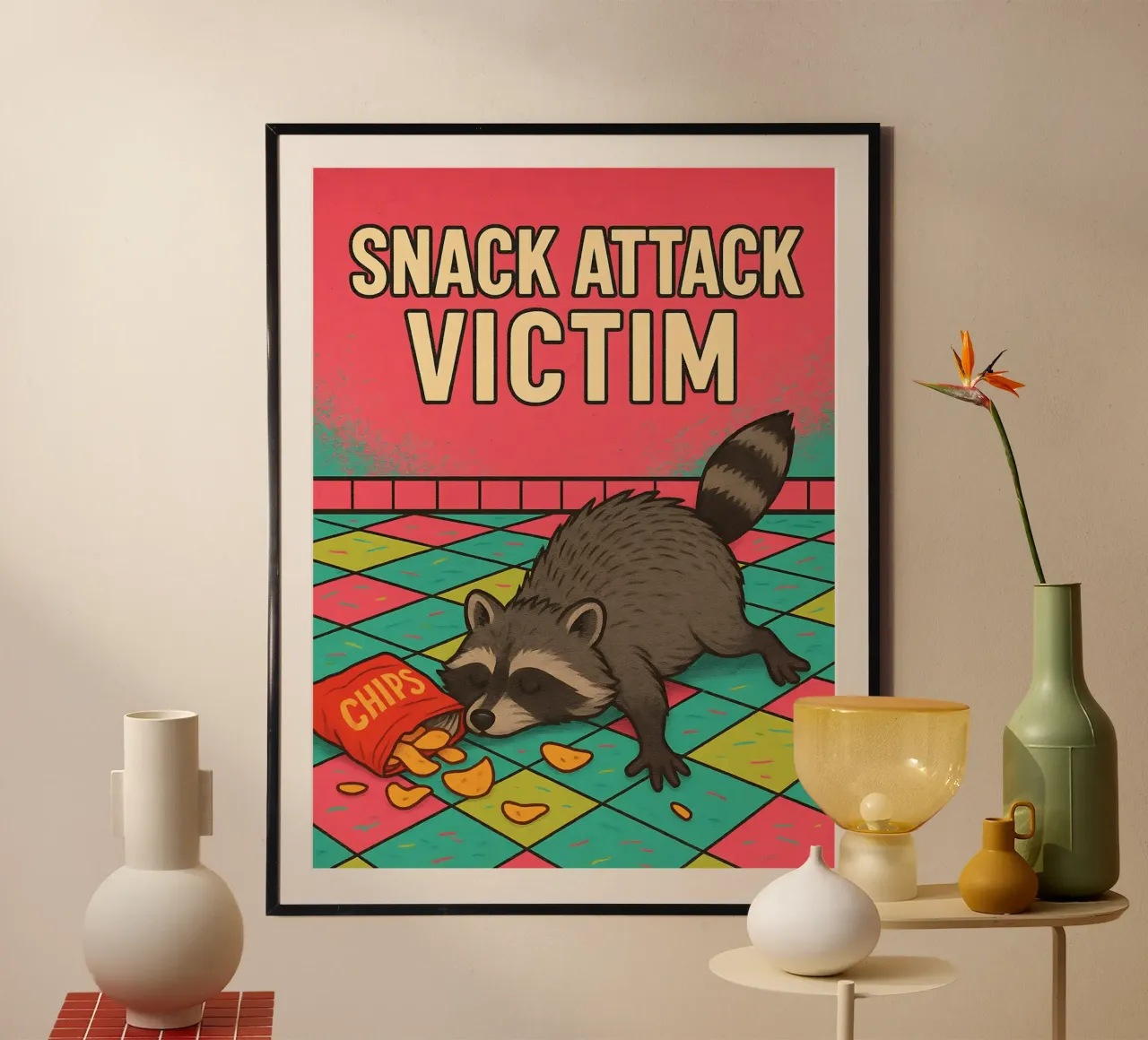 Meme divertente sul procione poster con telaio in alluminio da Funny Humor Art