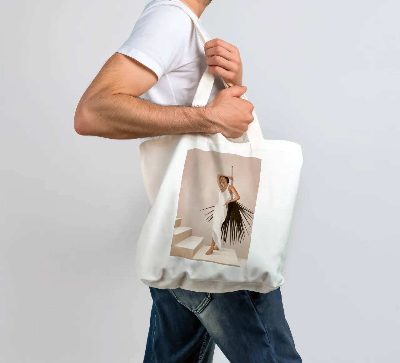 Minimal Woman with a Palm Leaf borsa in juta da cityart