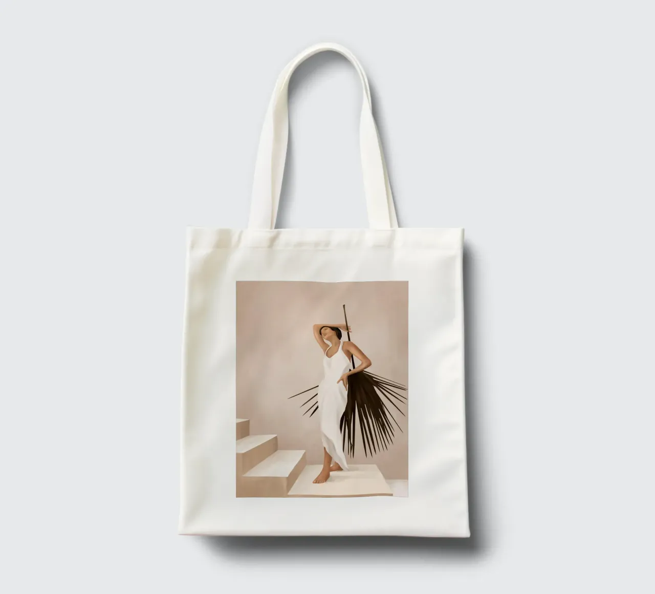 Minimal Woman with a Palm Leaf borsa in juta da cityart