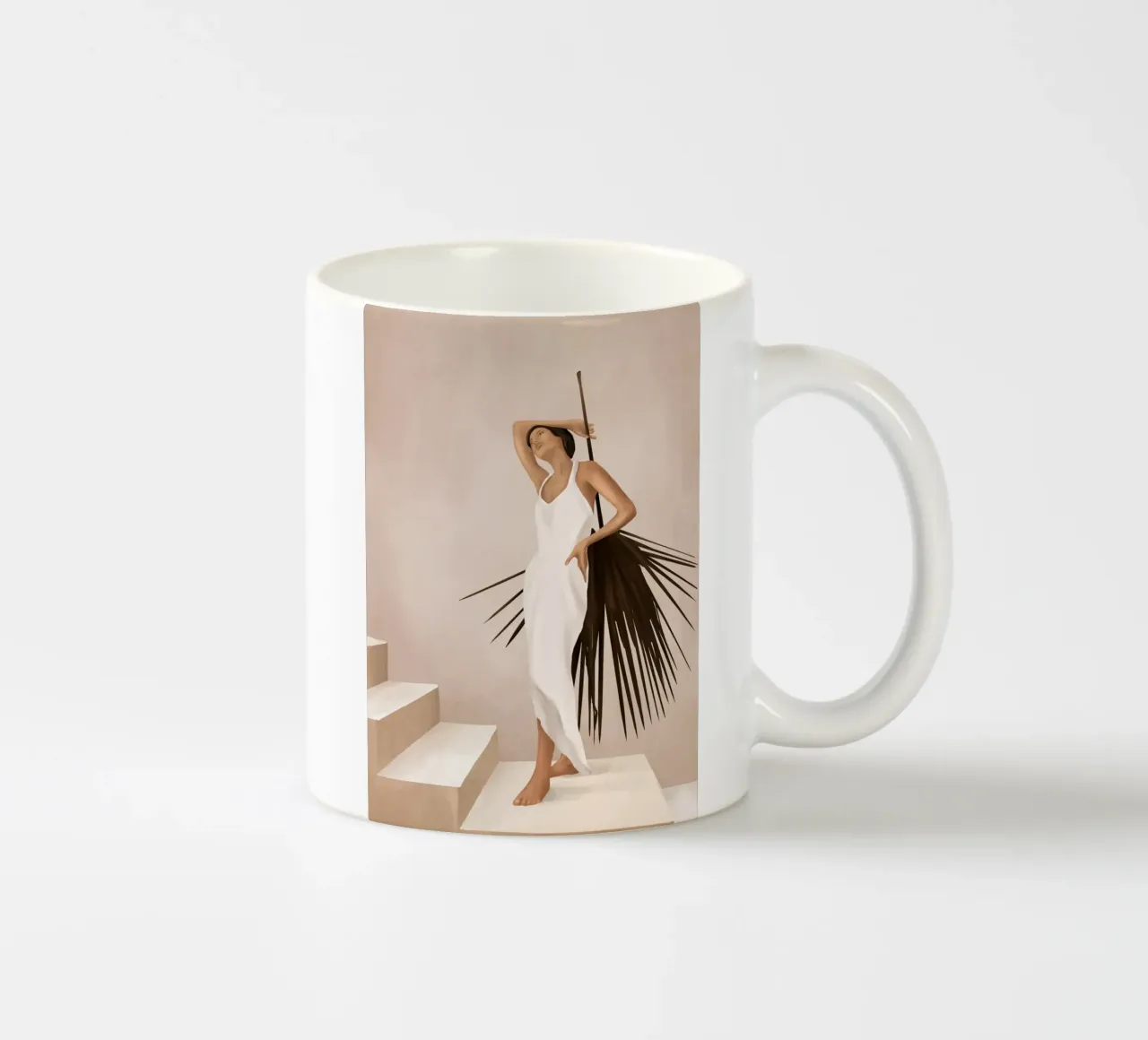 Minimal Woman with a Palm Leaf tazza in ceramica da cityart
