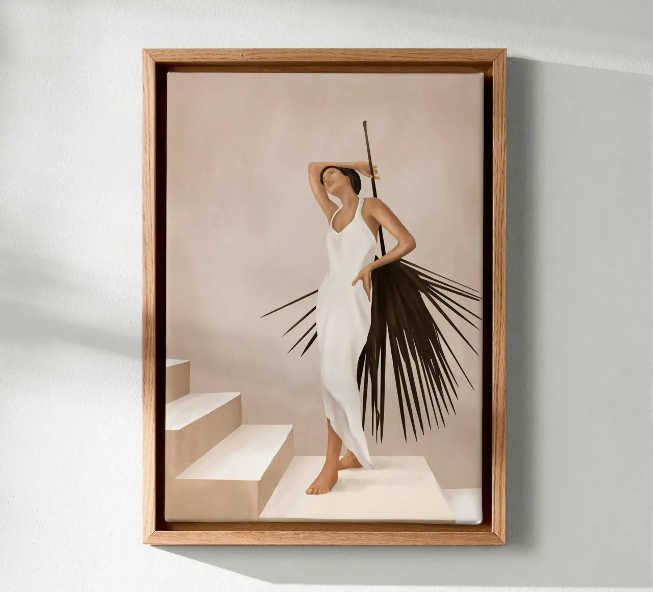Minimal Woman with a Palm Leaf tela con Cornice a cassetta da cityart