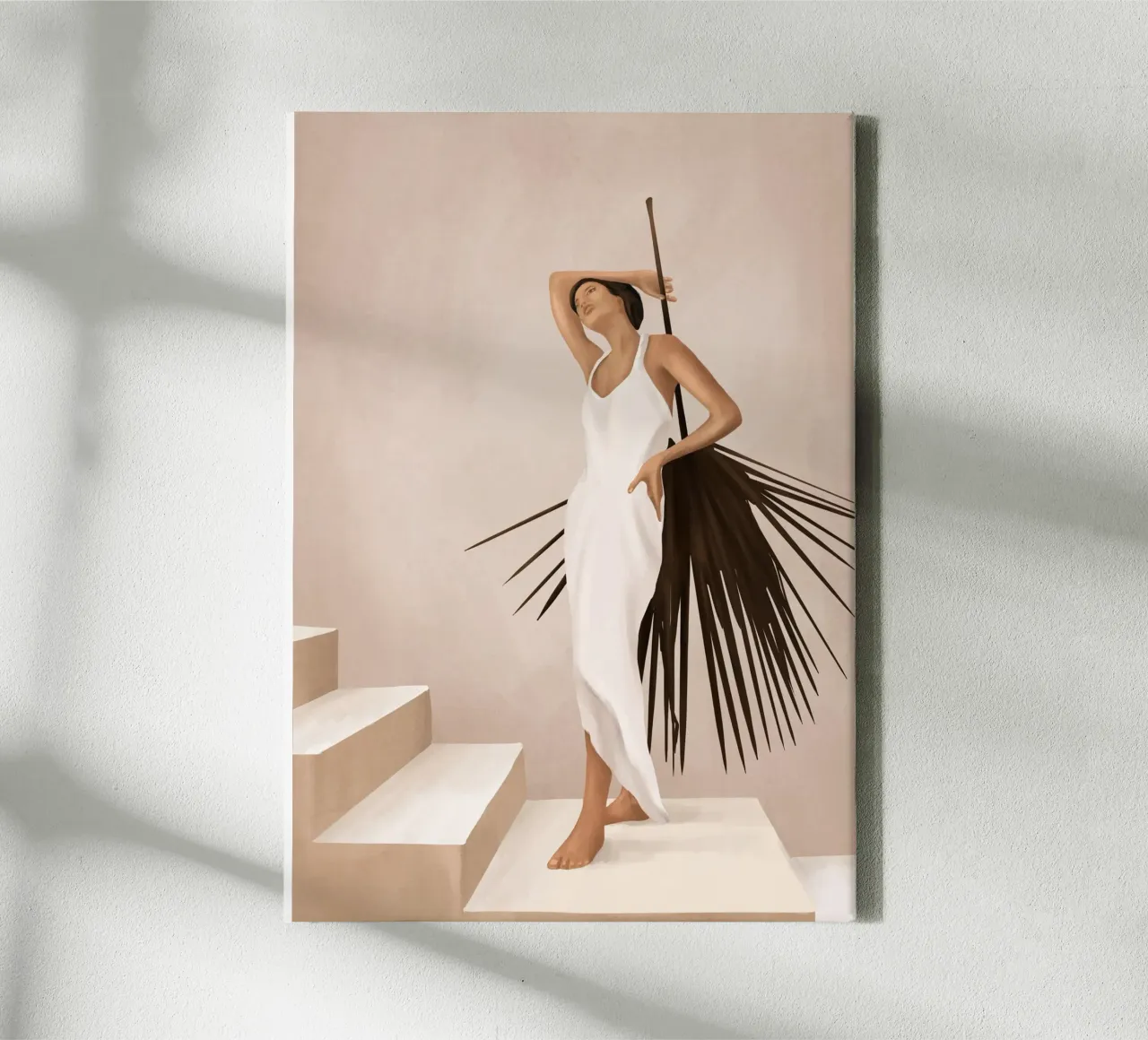 Minimal Woman with a Palm Leaf tela con Cornice a cassetta da cityart
