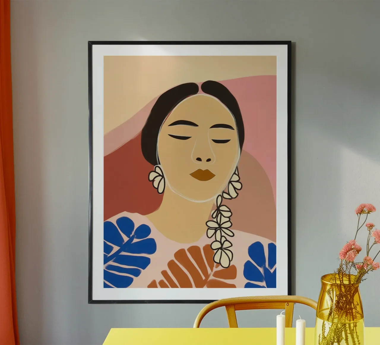 Ritratto ingenuo e di tendenza di una donna latina poster con telaio in legno da Autofocus