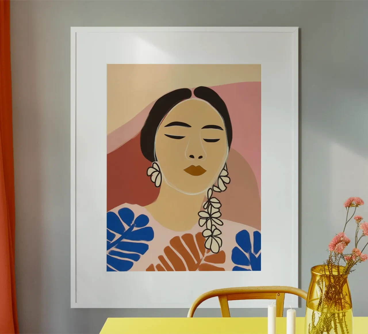 Ritratto ingenuo e di tendenza di una donna latina poster con telaio in legno da Autofocus