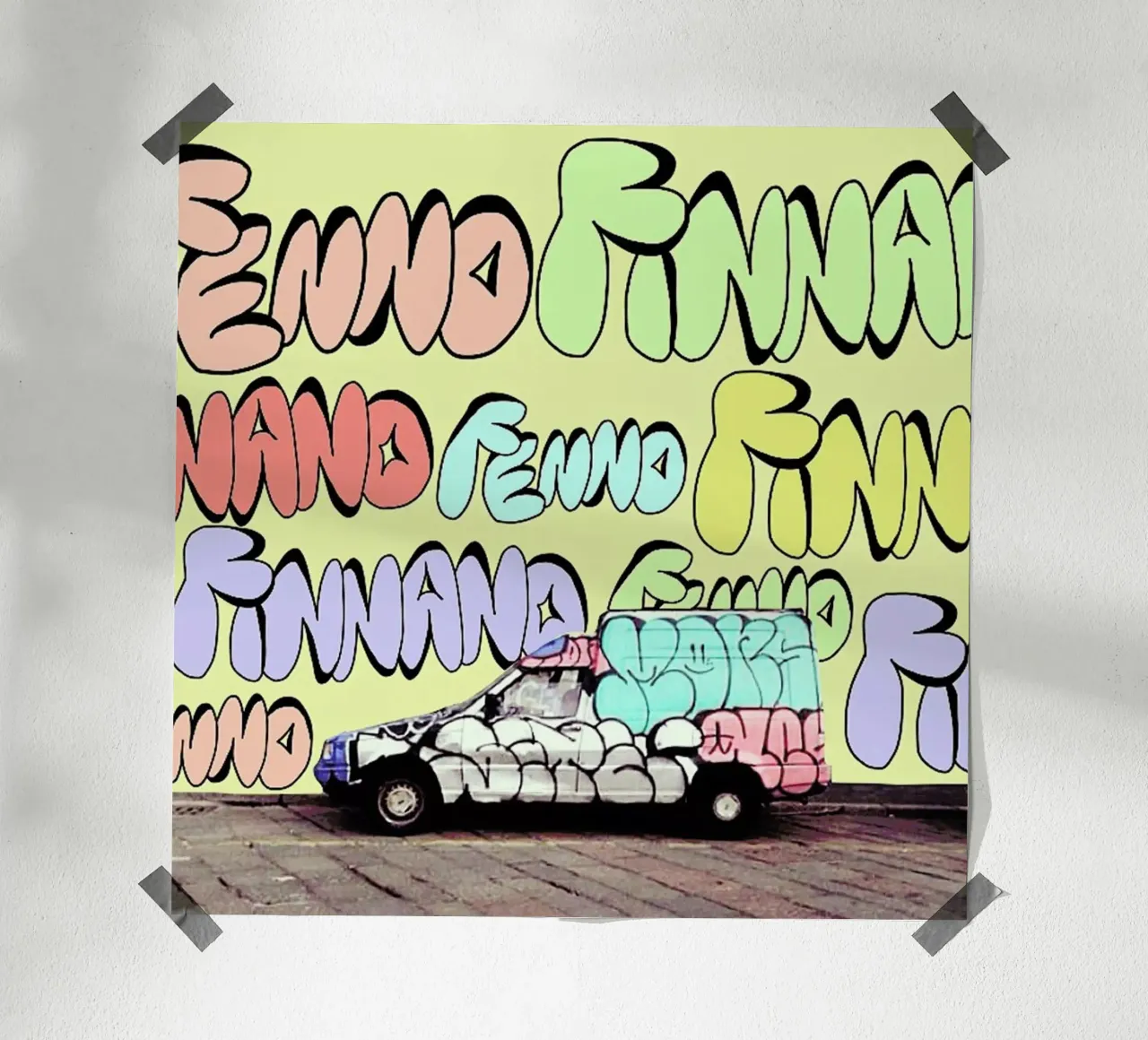 bad graffiti on the screen poster con telaio in legno da FinnanoFenno