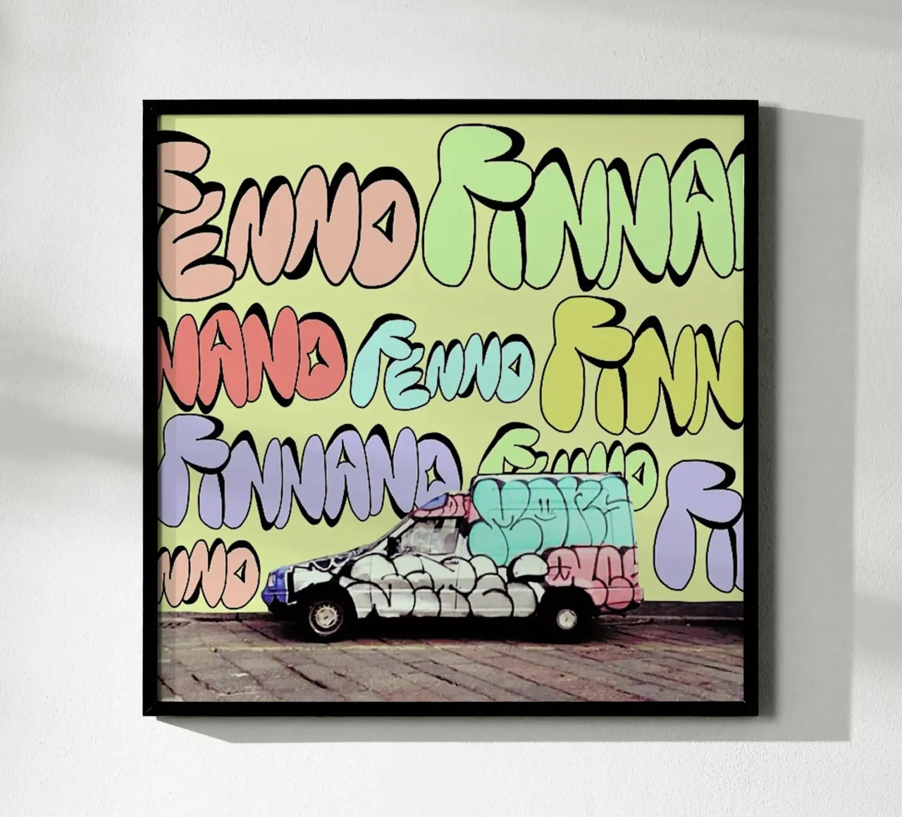 bad graffiti on the screen poster con telaio in legno da FinnanoFenno