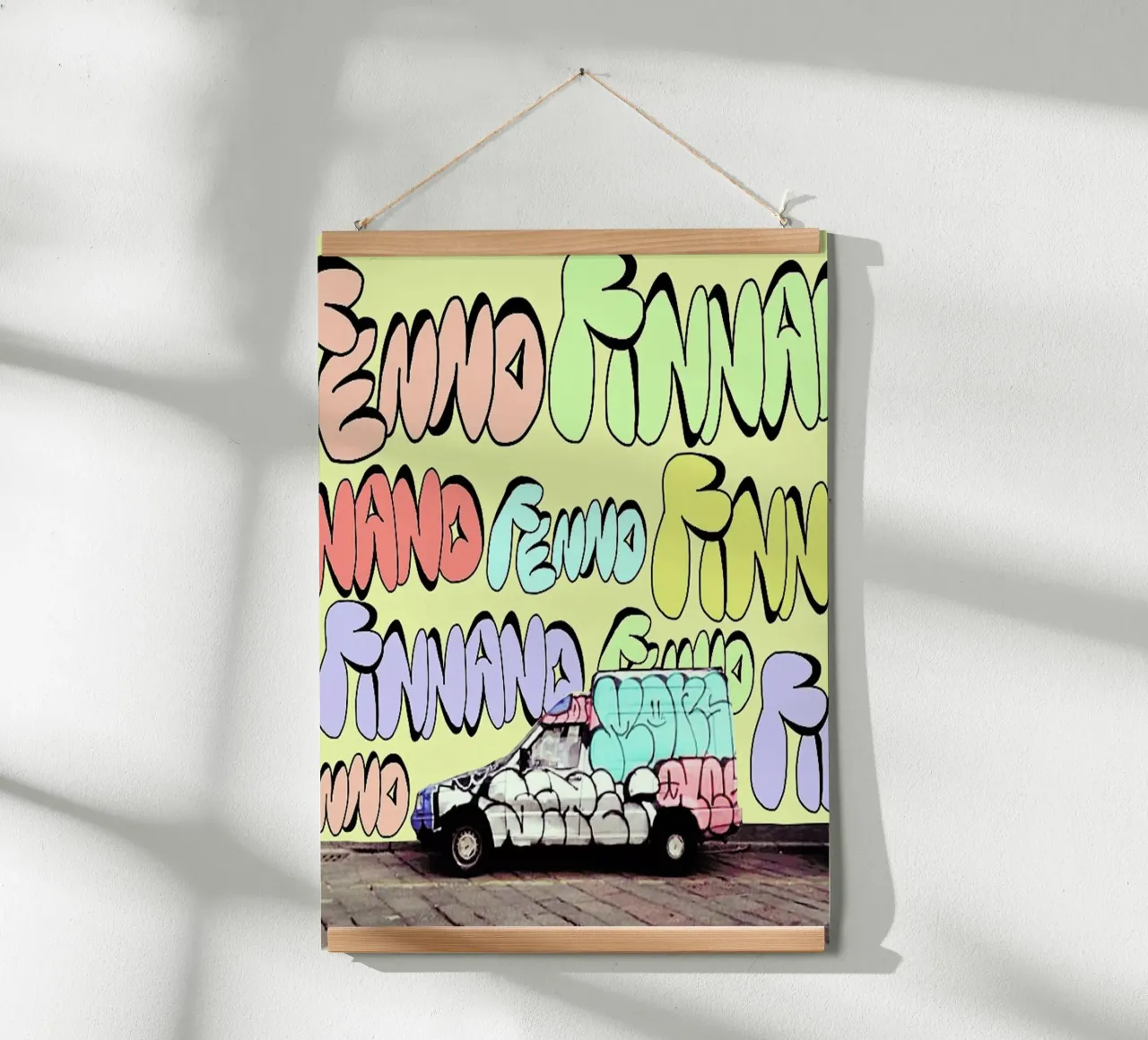 bad graffiti on the screen poster con telaio in legno da FinnanoFenno
