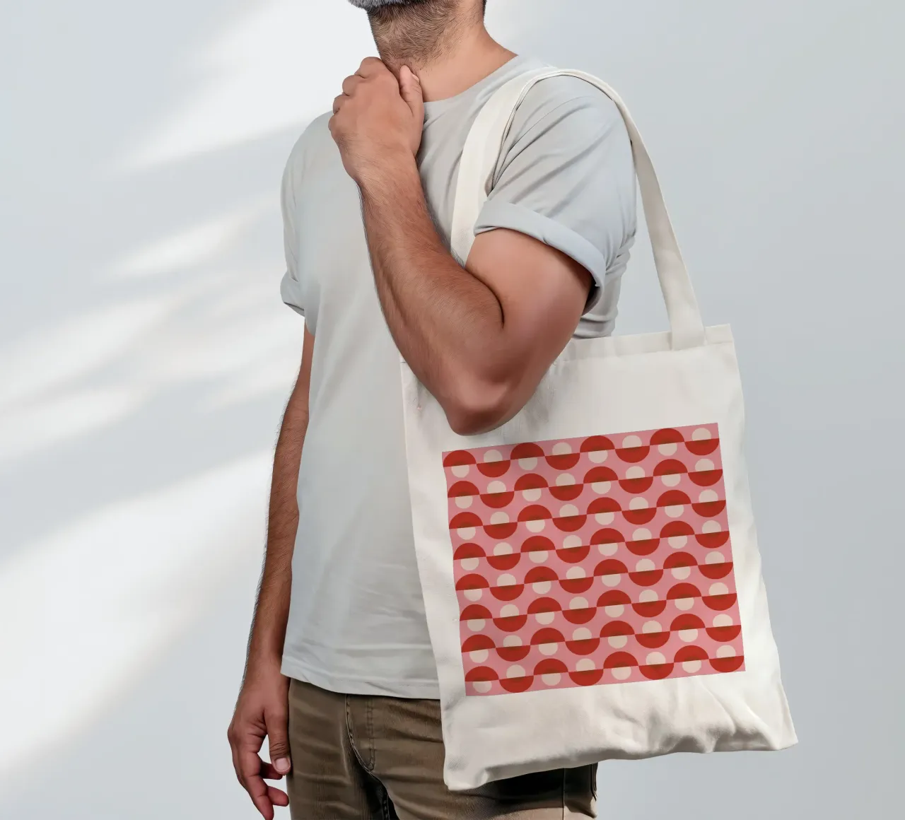 Up and down seamless geometry pattern in pink tote bag by Little Dean