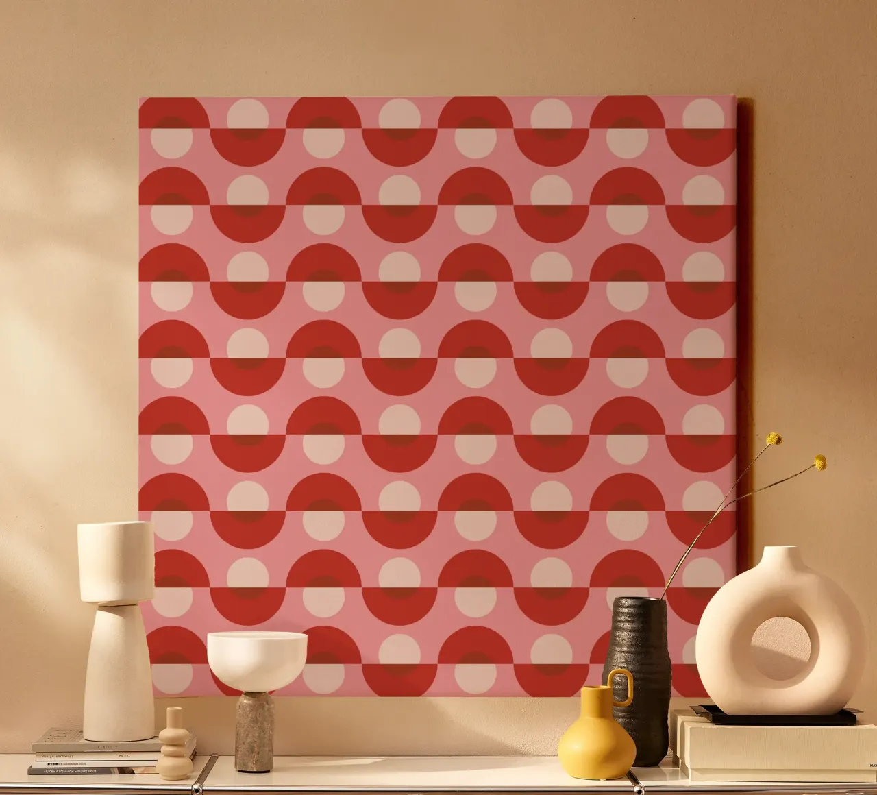 Up and down seamless geometry pattern in pink canvas by Little Dean