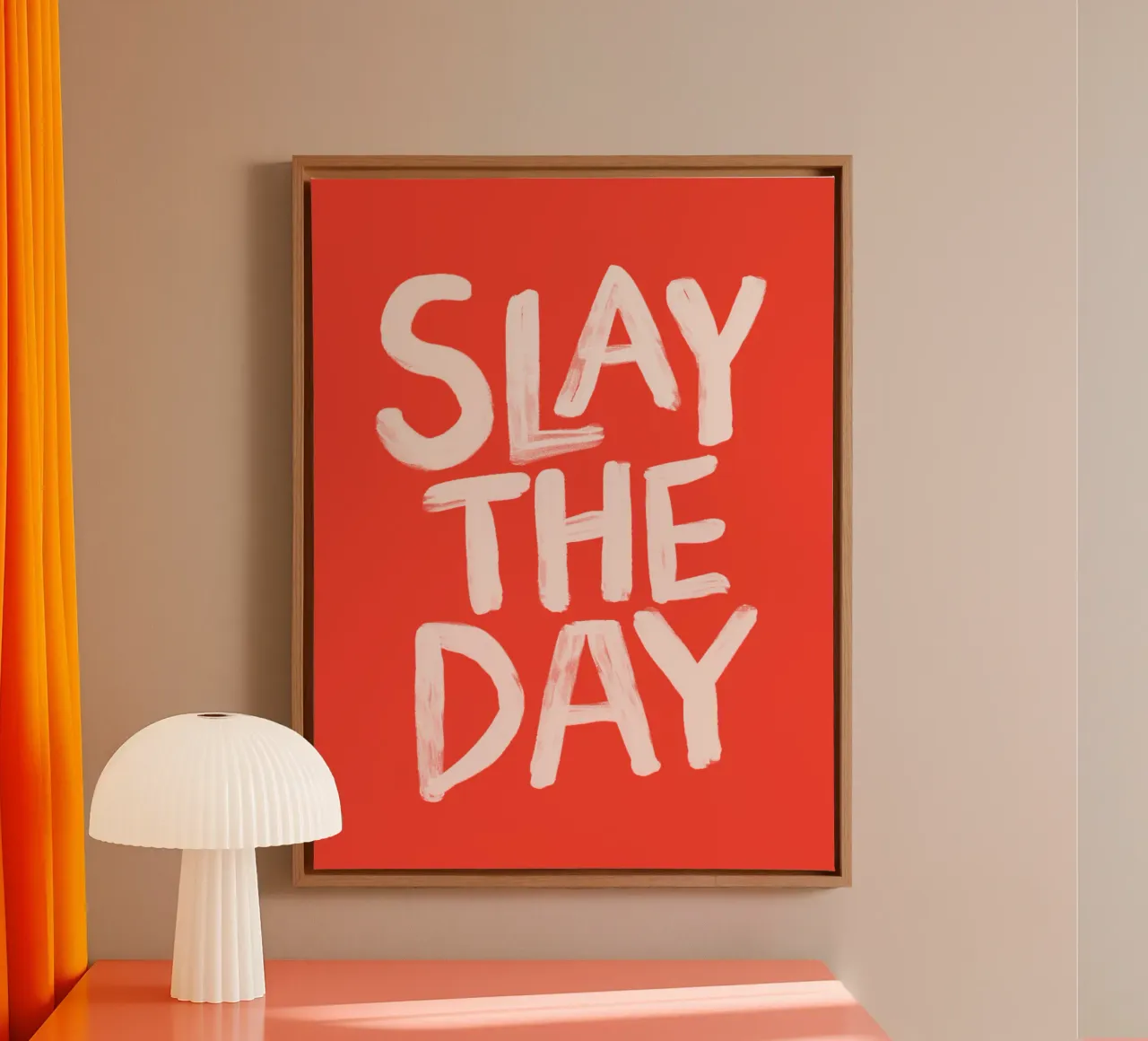 Slay the Day Sassy Typography Print in Red and White canvas with Floater frame by THE MOTIVATED TYPE