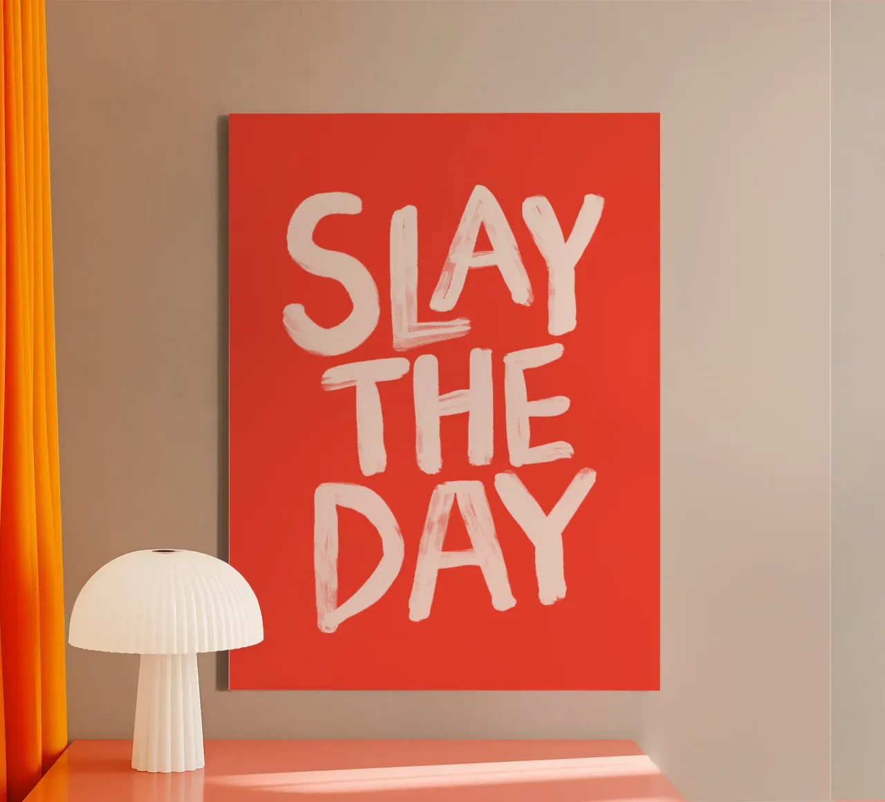 Slay the Day Sassy Typography Print in Red and White canvas with Floater frame by THE MOTIVATED TYPE
