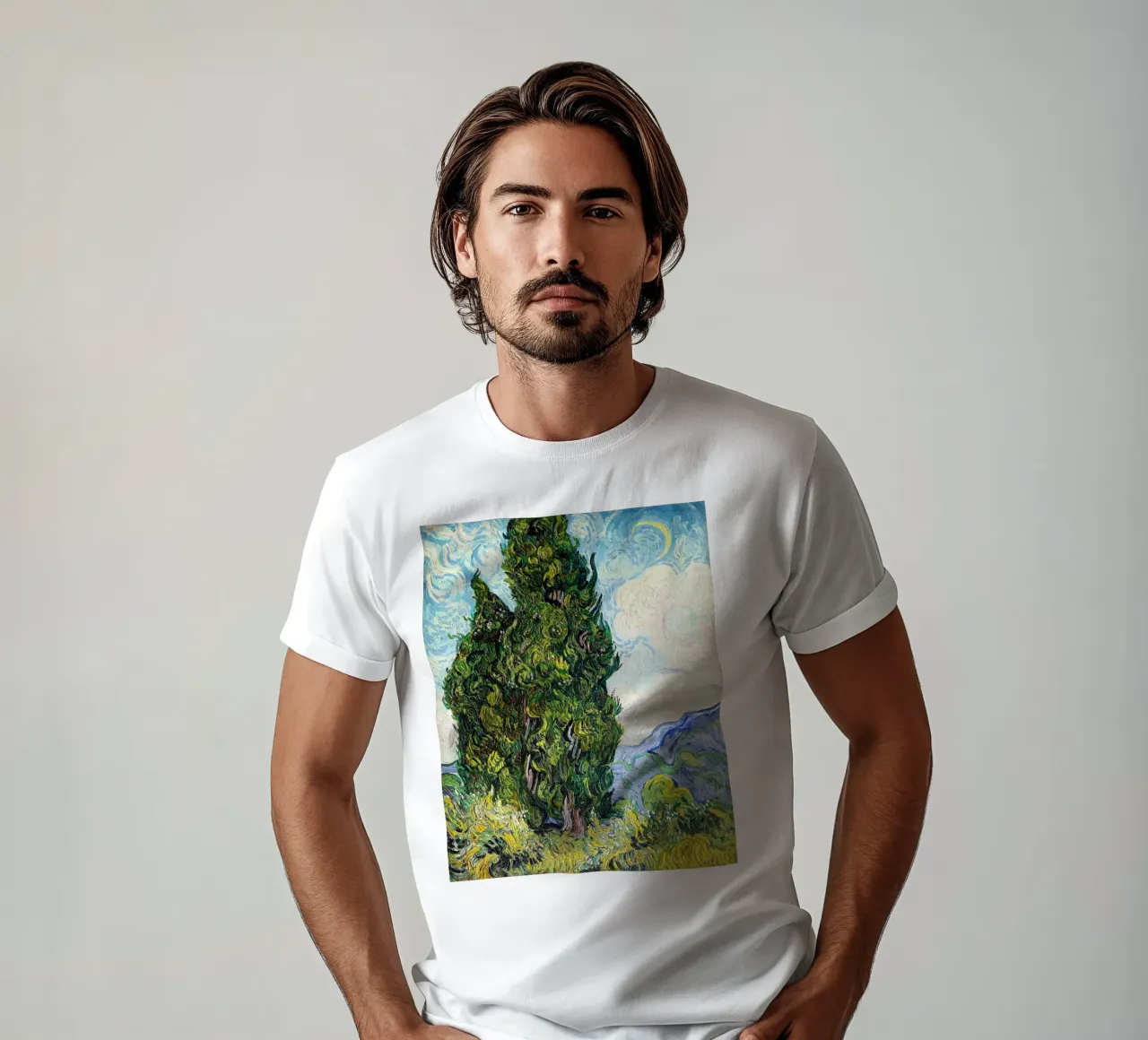 Cypresses (1889) by Vincent Van Gogh. t-shirt da Van Gogh Prints