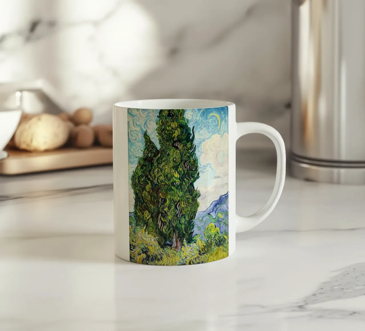 Cypresses (1889) by Vincent Van Gogh. tazza in ceramica da Van Gogh Prints