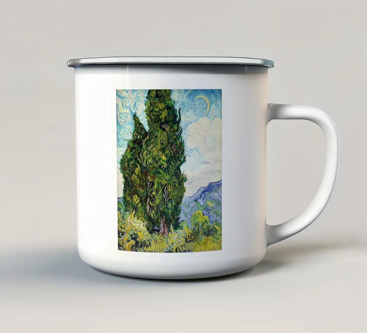 Cypresses (1889) by Vincent Van Gogh. tazza in smalto da Van Gogh Prints