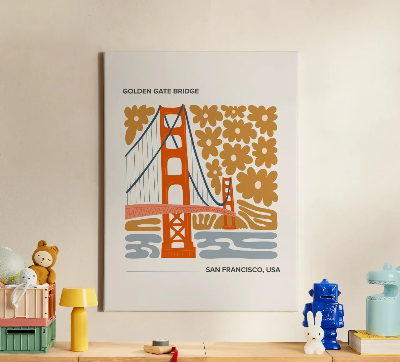 Golden Gate Bridge, San Francisco, Californië, canvas met Baklijst van Peaches Art Prints