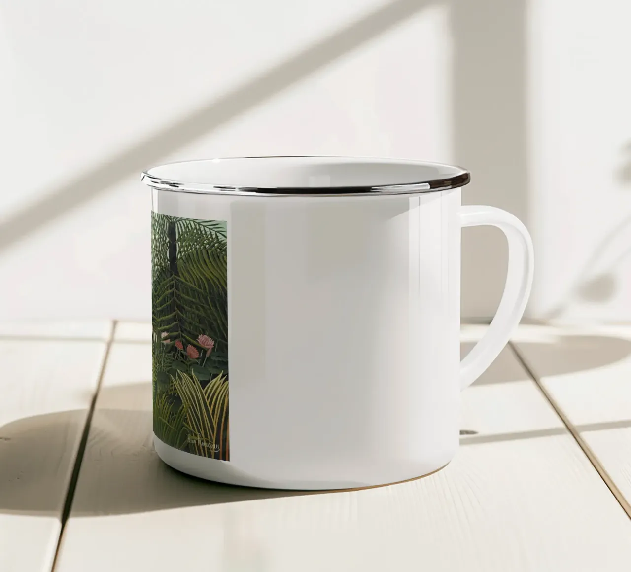 Foresta vergine con tramonto di Henri Rousseau (1910) tazza in smalto da Venus Art