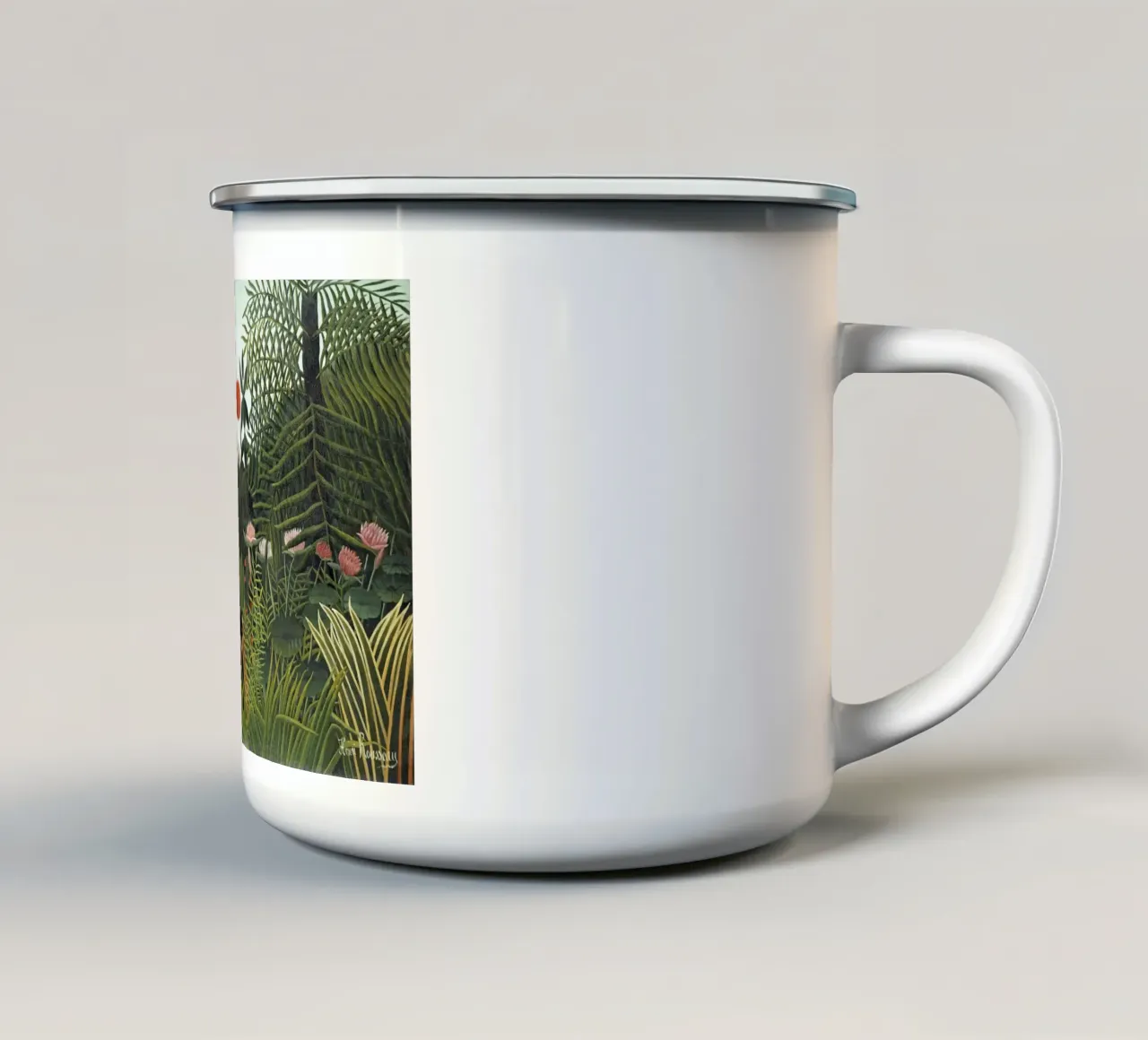 Foresta vergine con tramonto di Henri Rousseau (1910) tazza in smalto da Venus Art