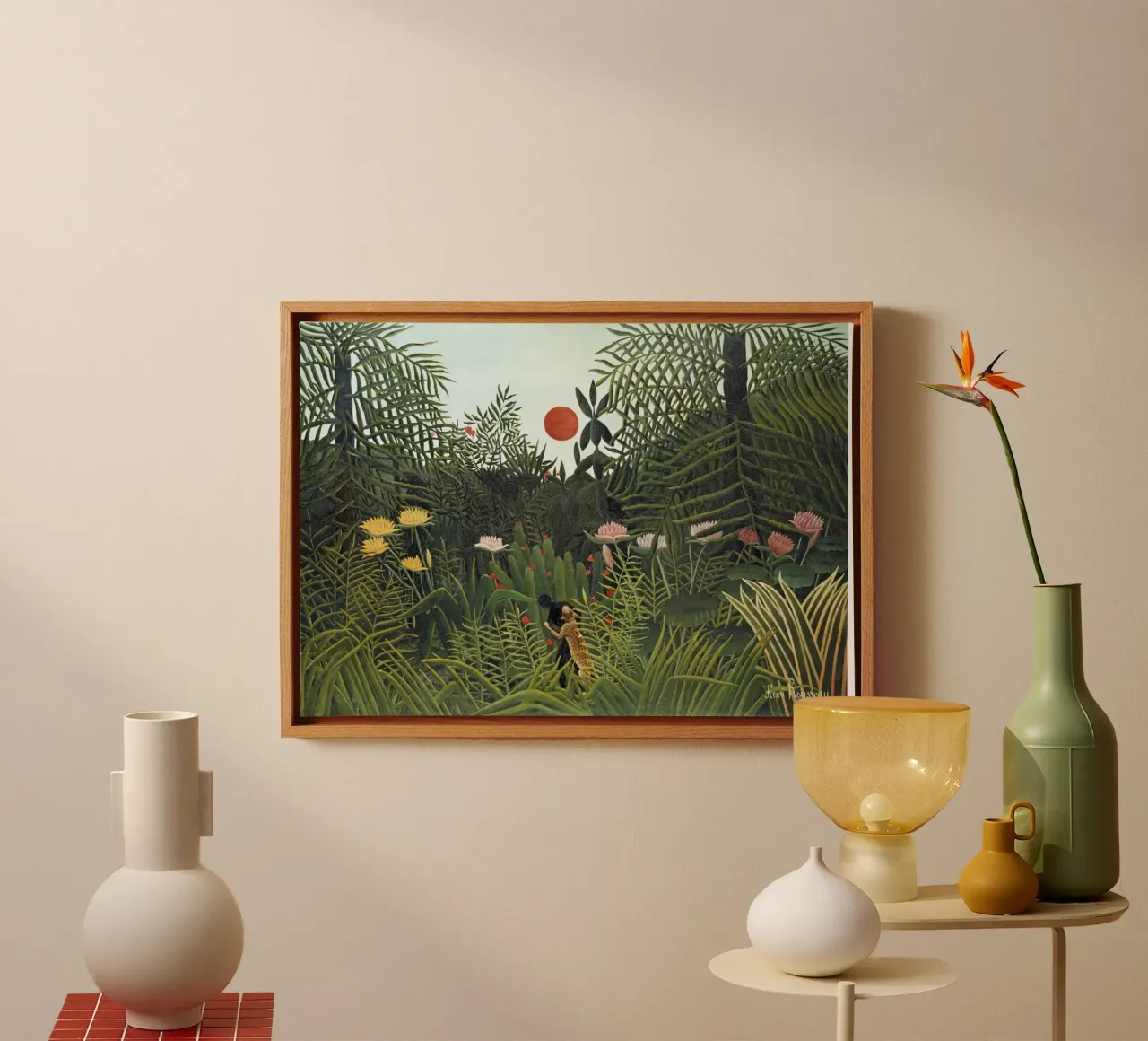 Foresta vergine con tramonto di Henri Rousseau (1910) tela con Cornice a cassetta da Venus Art