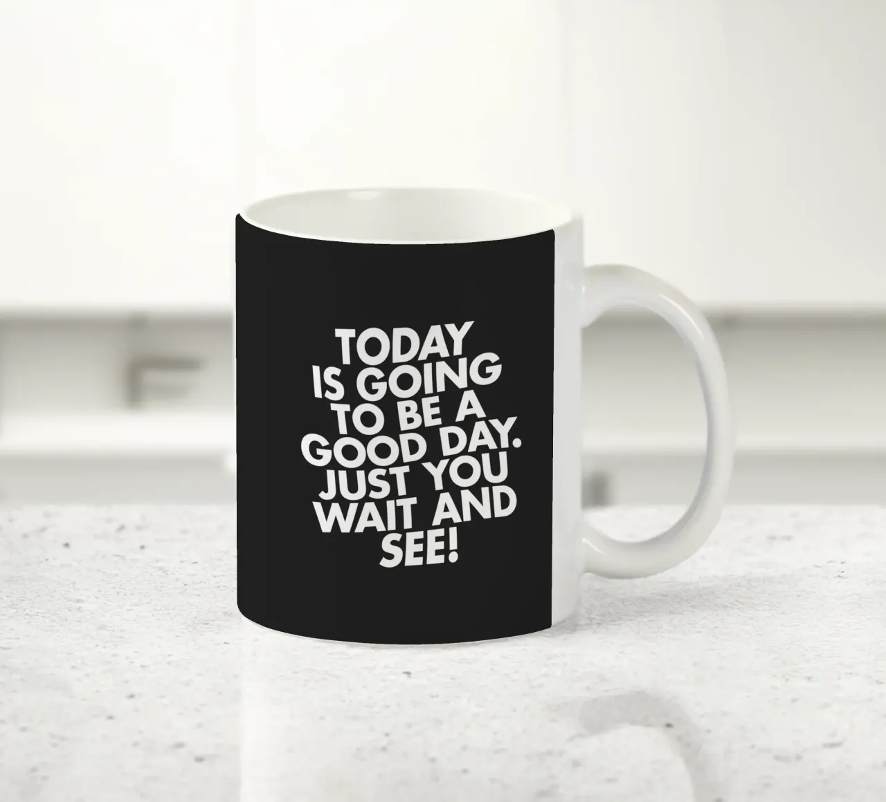 Today Is Going to Be a Good Day Typografie Print Zwart Wit keramische mok van THE MOTIVATED TYPE