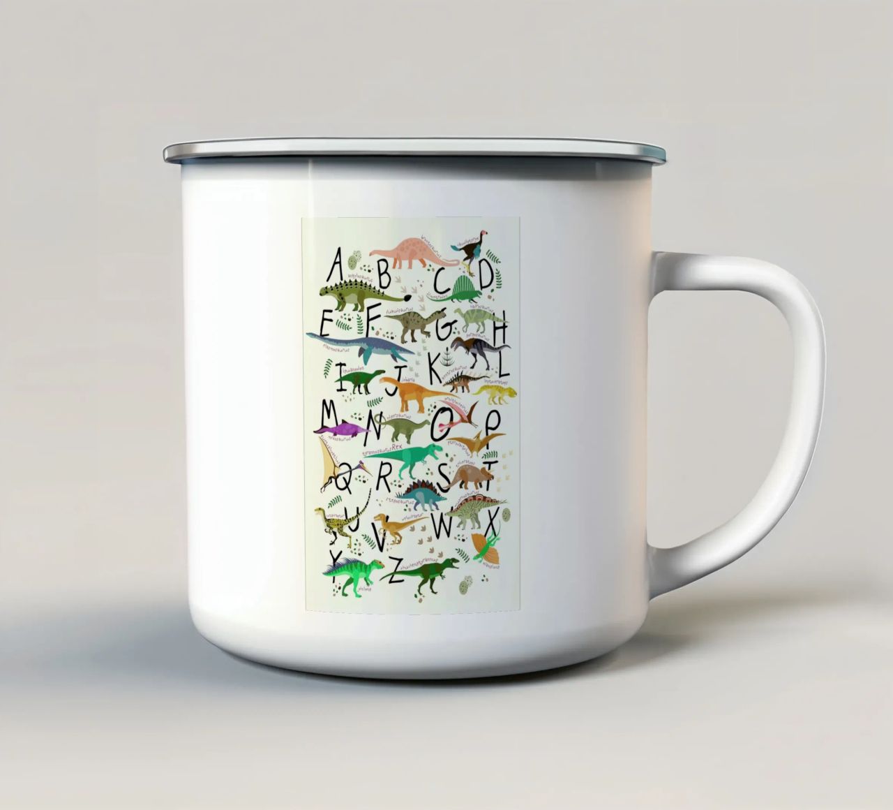 Dino Alphabet tazza in smalto da Little Flourishes
