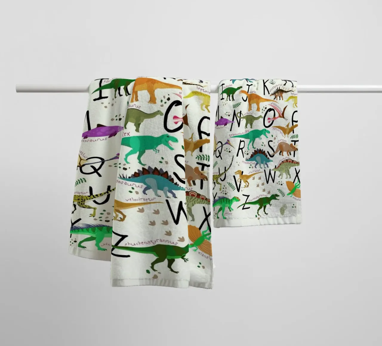 Dino Alphabet towel by Little Flourishes