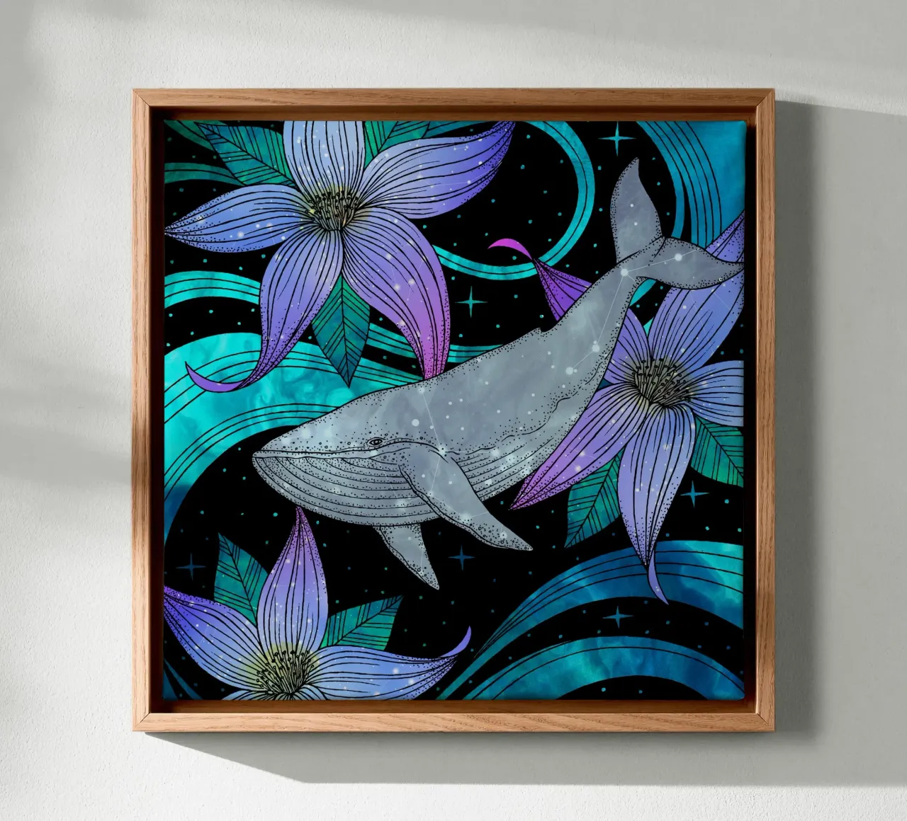 Cosmic Whale canvas met Baklijst van Vivi Nicolin