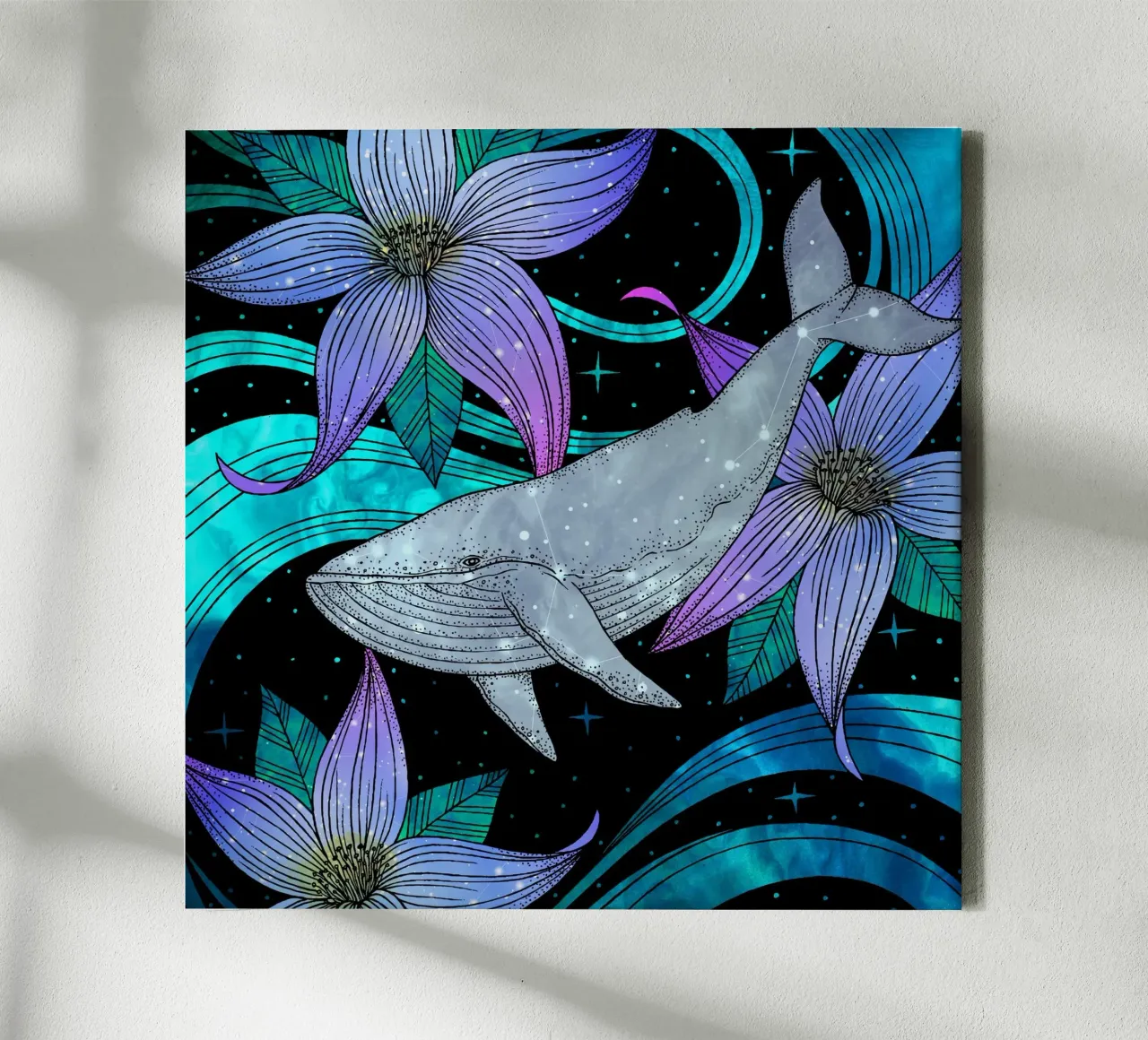 Cosmic Whale canvas met Baklijst van Vivi Nicolin