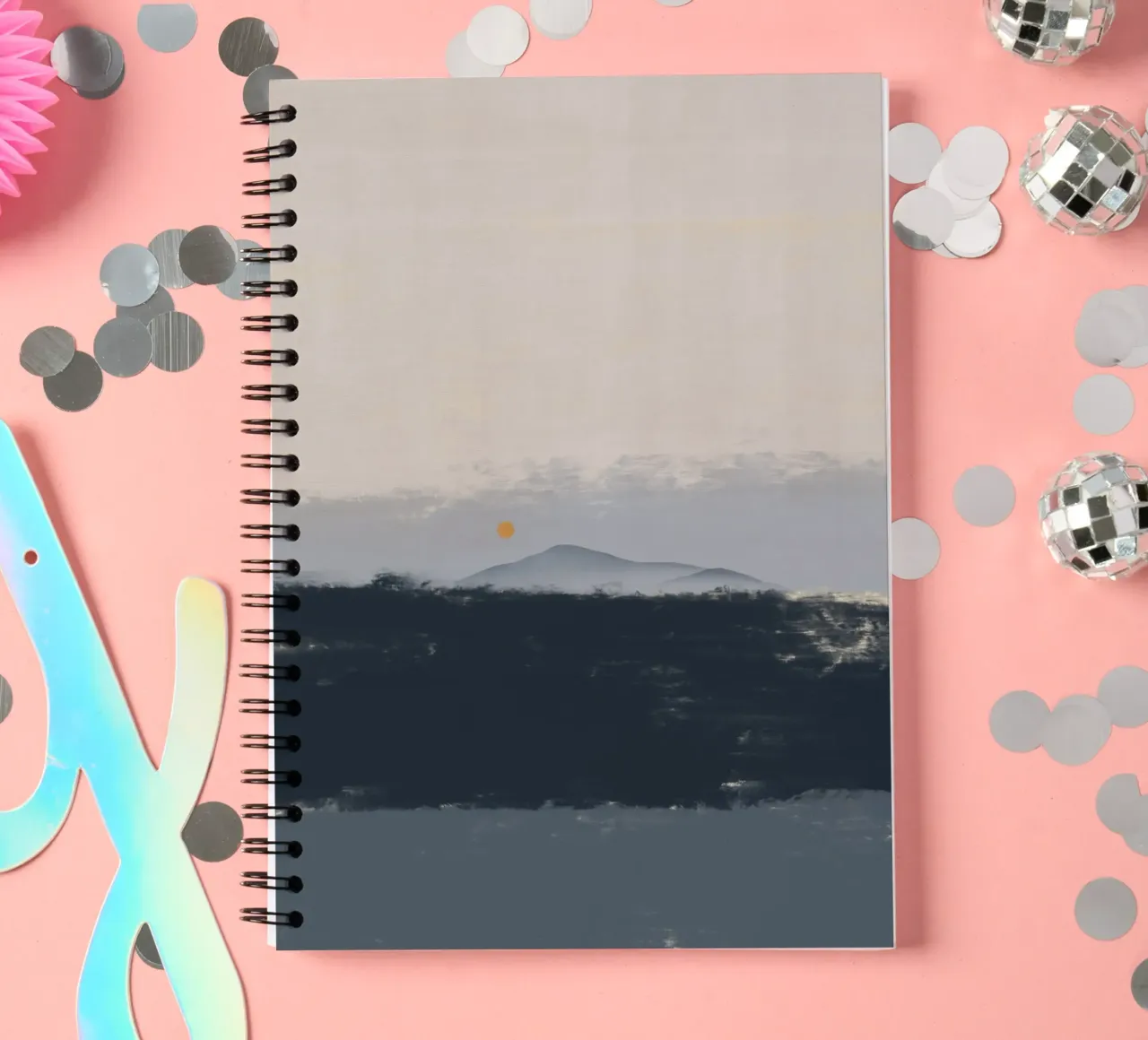 Minimal seascape sunset horizon spiral notebook by Little Dean
