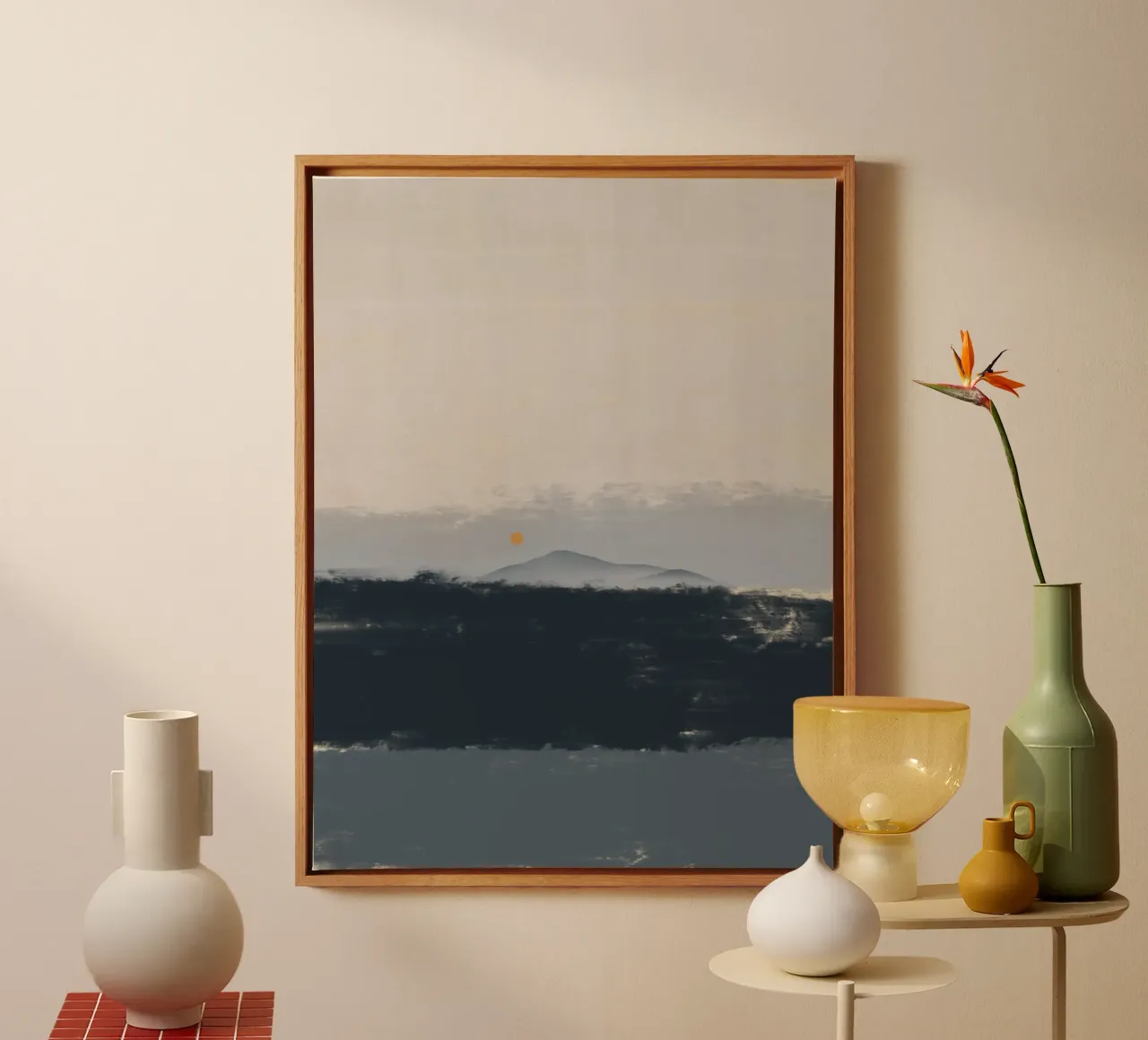 Paesaggio marino minimale tramonto orizzonte tela con Cornice a cassetta da Little Dean