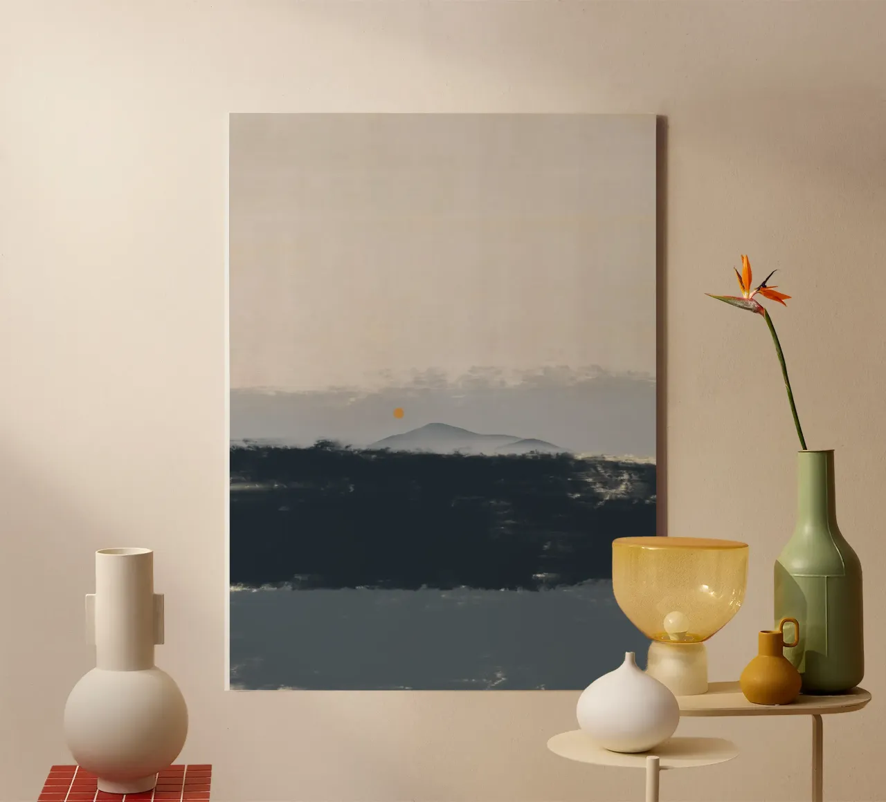 Paesaggio marino minimale tramonto orizzonte tela con Cornice a cassetta da Little Dean