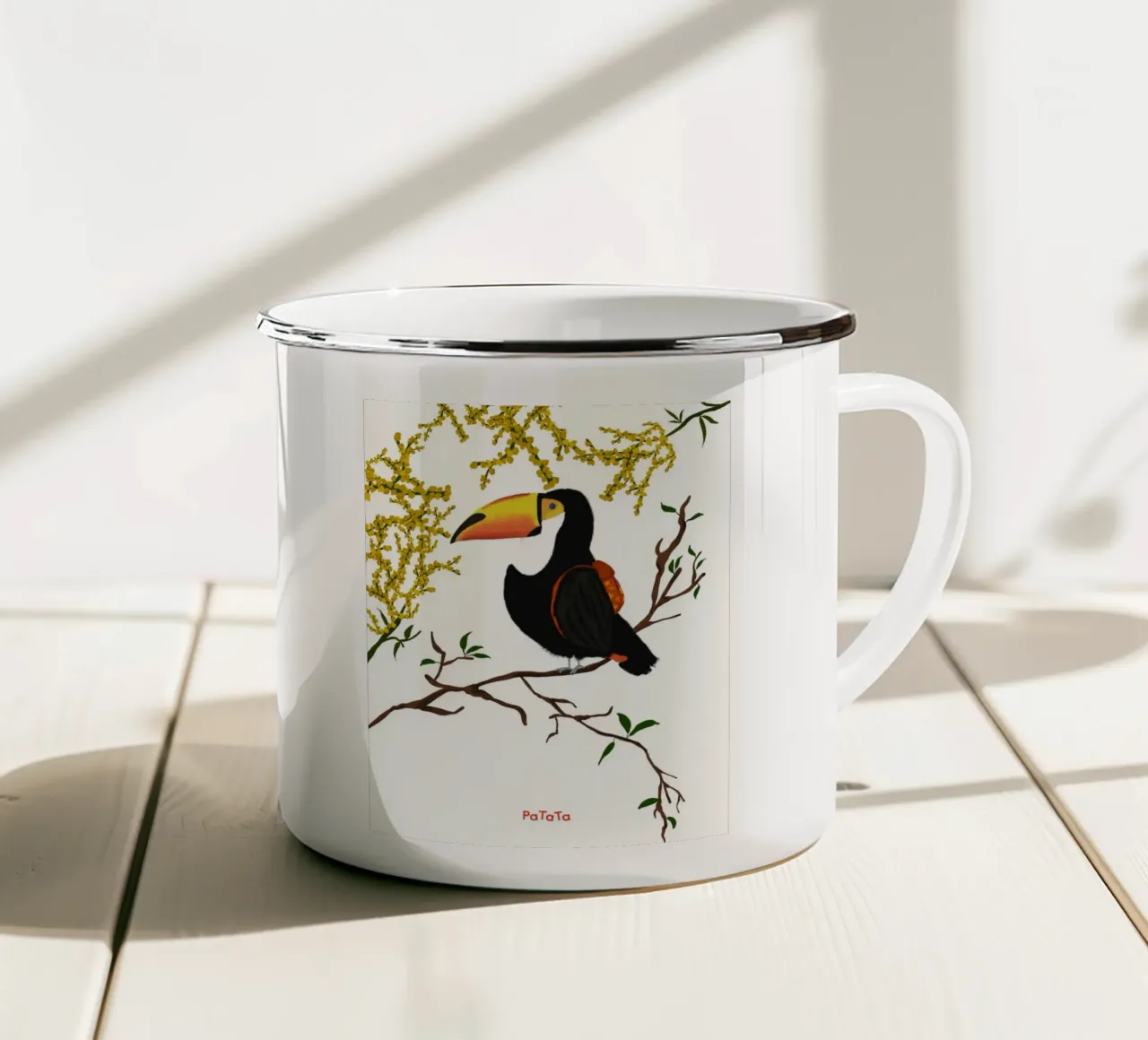 Tukan mit roten Rucksack tazza in smalto da PaTaTa