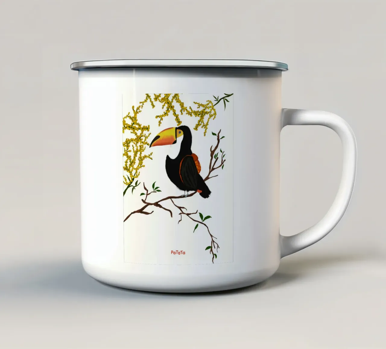 Tukan mit roten Rucksack tazza in smalto da PaTaTa