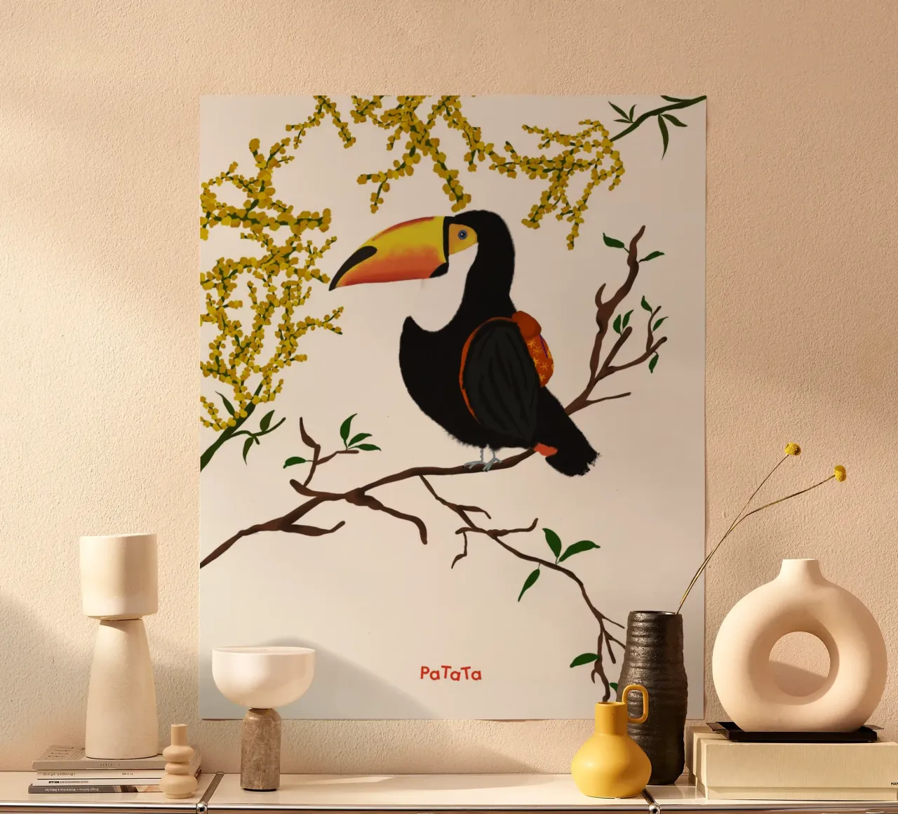 Tukan mit roten Rucksack poster con telaio in plastica da PaTaTa