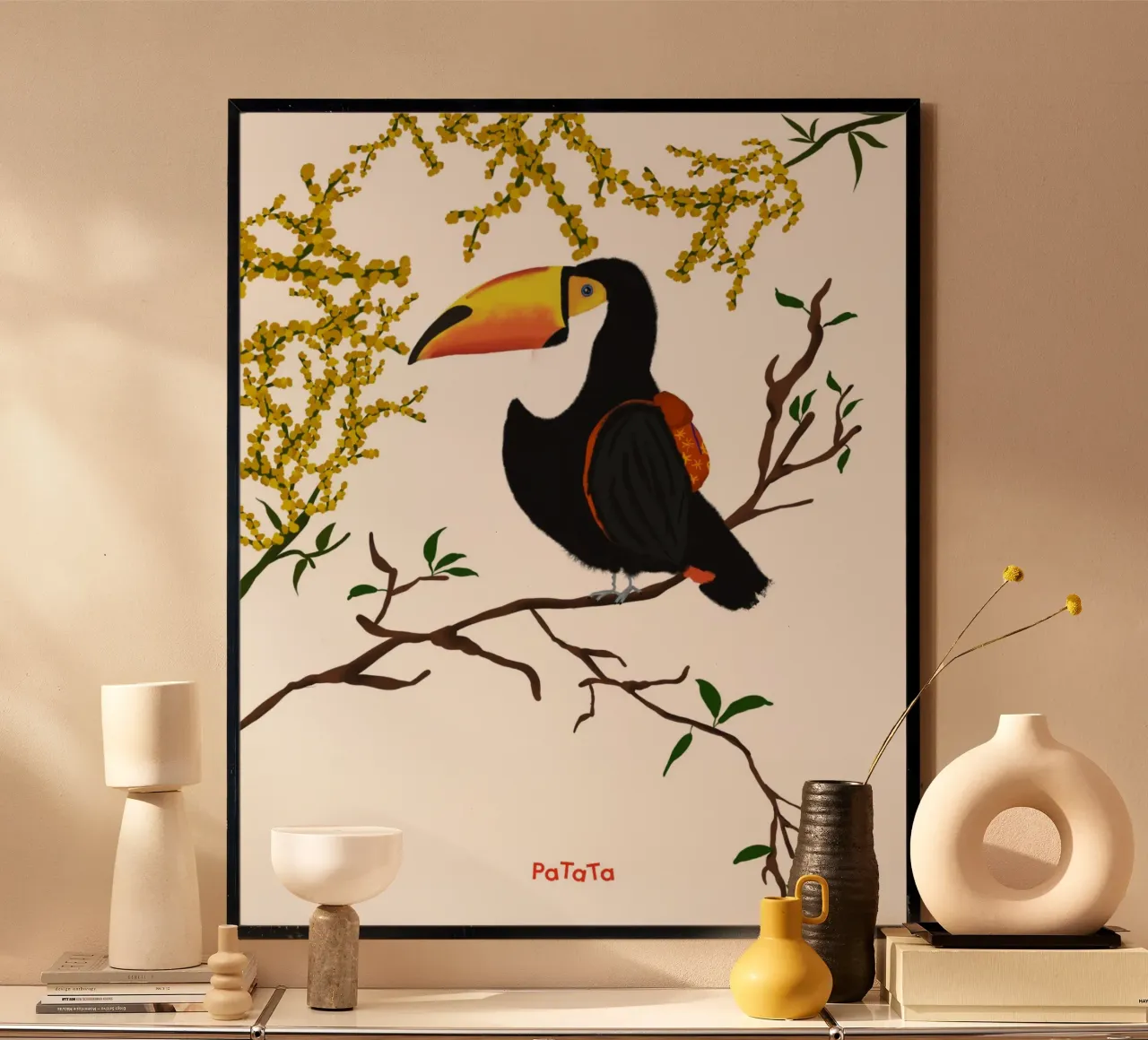 Tukan mit roten Rucksack poster con telaio in plastica da PaTaTa