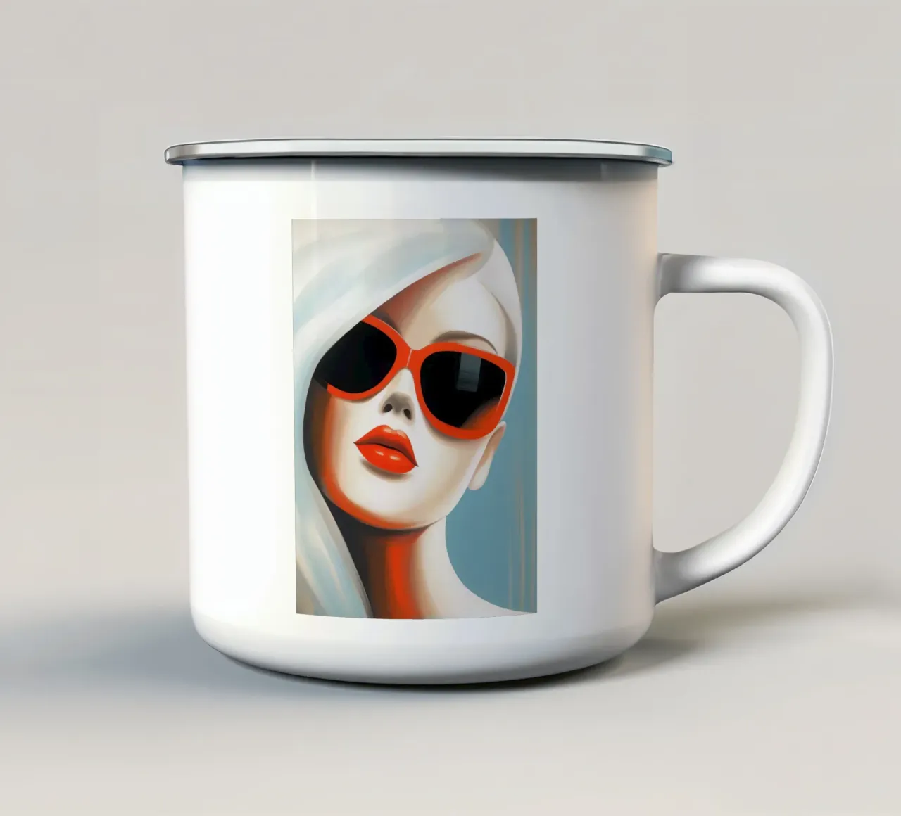 Donna con occhiali da sole tazza in smalto da Imagine