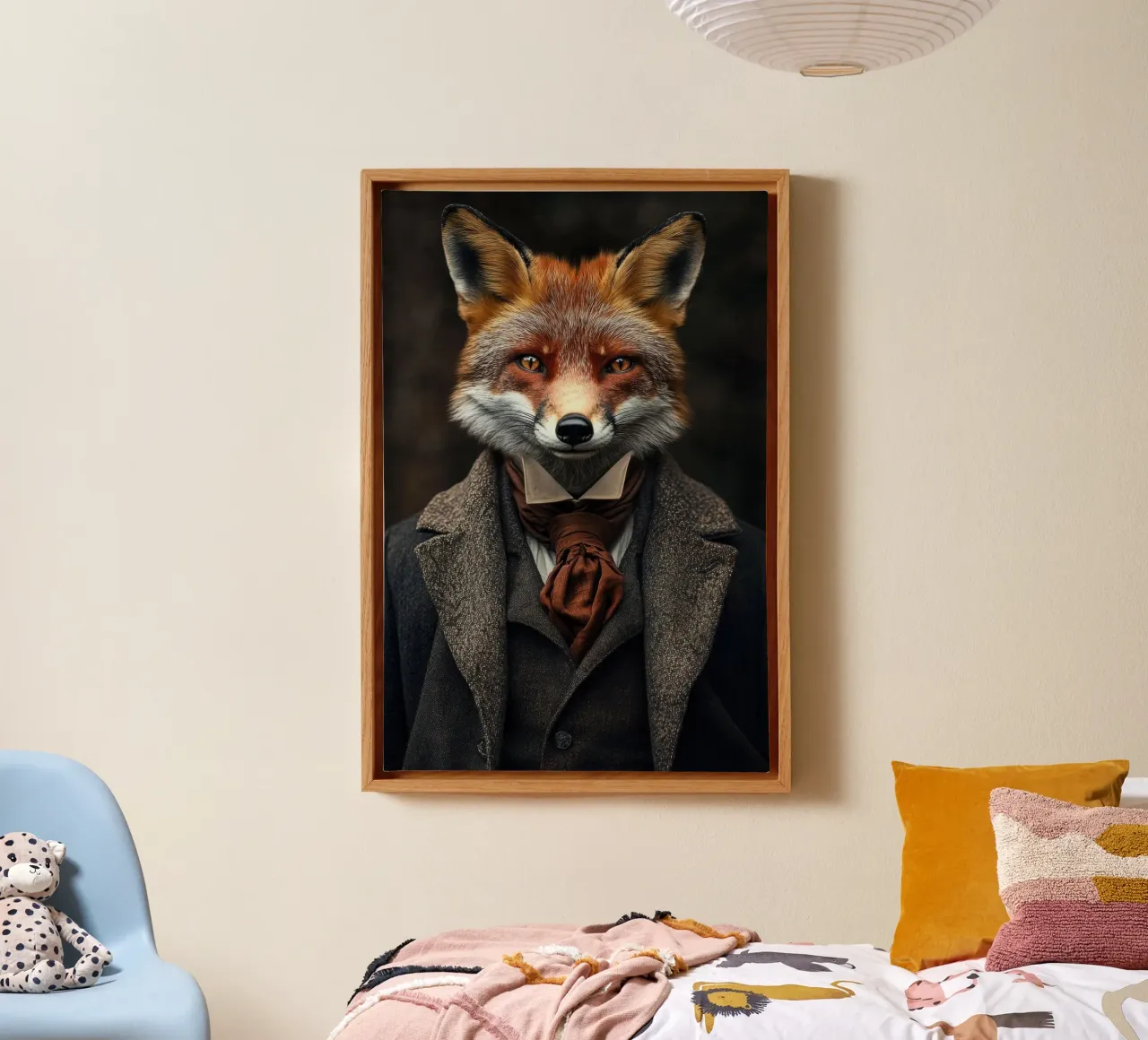 Fuchs in altmodischer Kleidung Leinwand mit Schattenfugenrahmen von Imagine