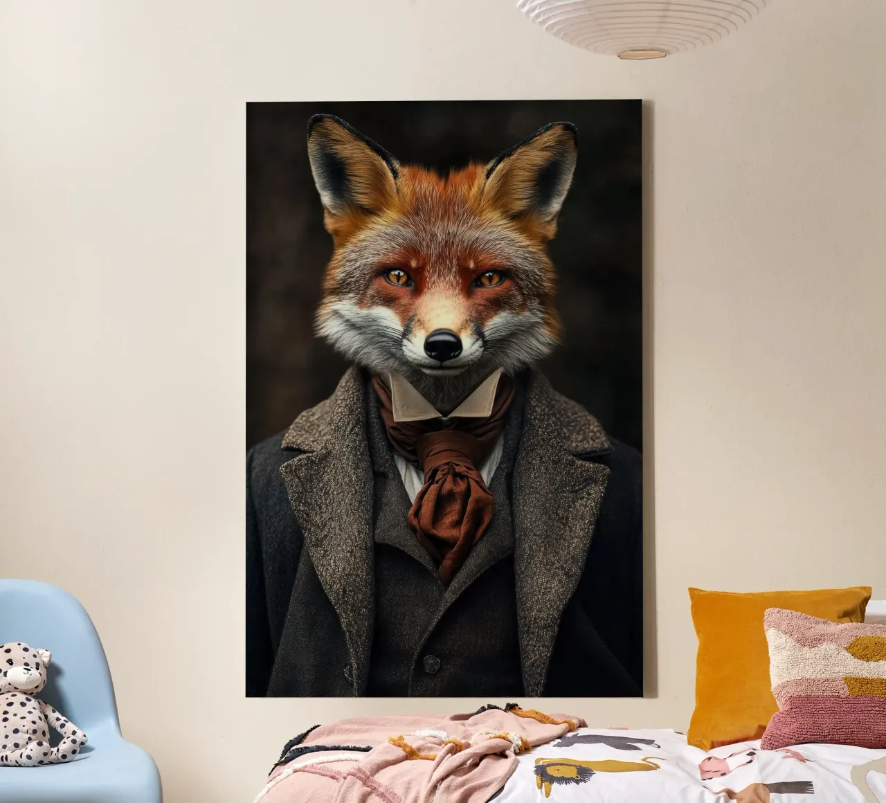 Fuchs in altmodischer Kleidung Leinwand mit Schattenfugenrahmen von Imagine