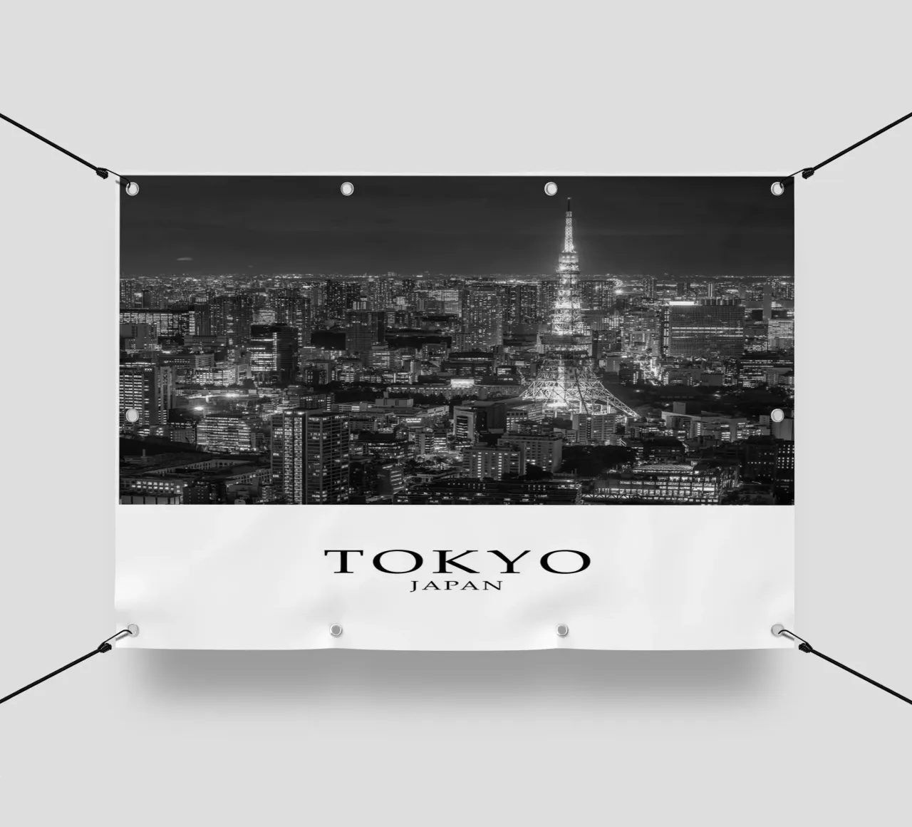 Tokyo Giappone Tokyo Tower Cityscape Architettura in scala di grigi telo in pvc da Charnwood Prints