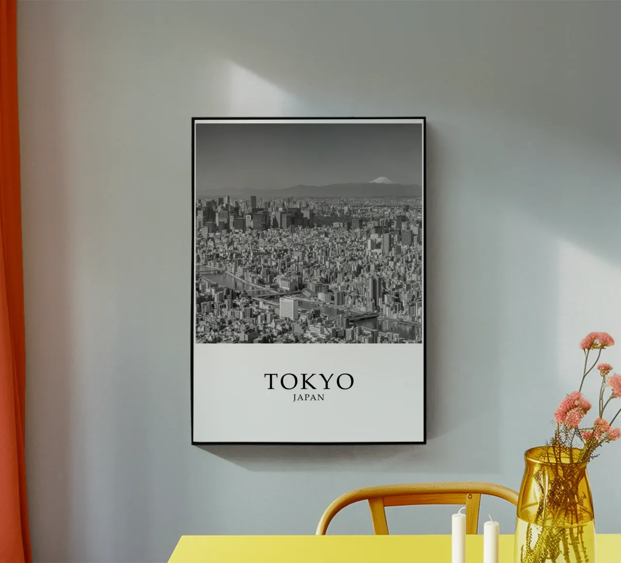 Tokyo Giappone Skyline Cityscape Monte Fuji Scena in scala di grigi plexiglass da Charnwood Prints