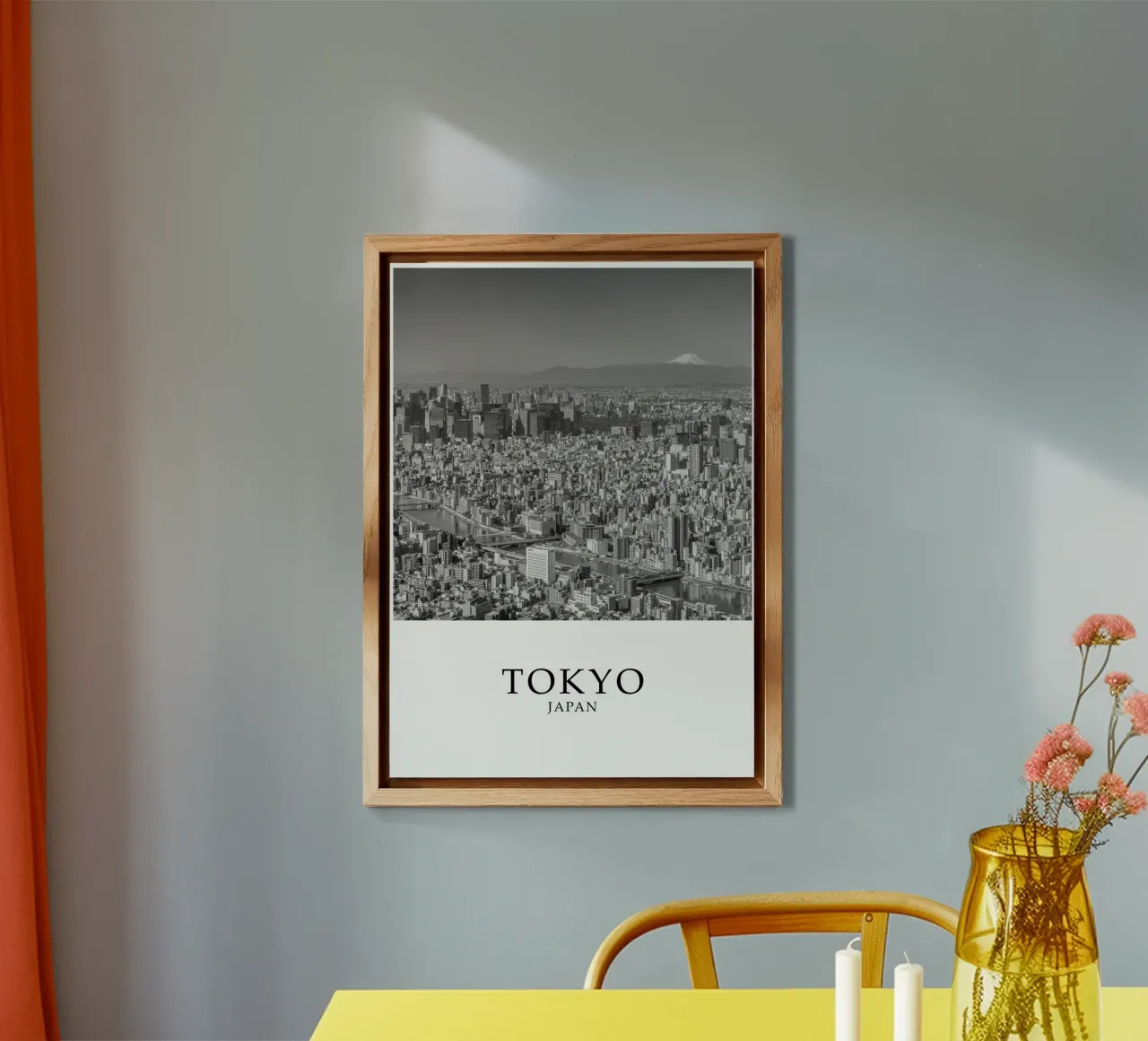 Tokyo Giappone Skyline Cityscape Monte Fuji Scena in scala di grigi alluminio dibond da Charnwood Prints